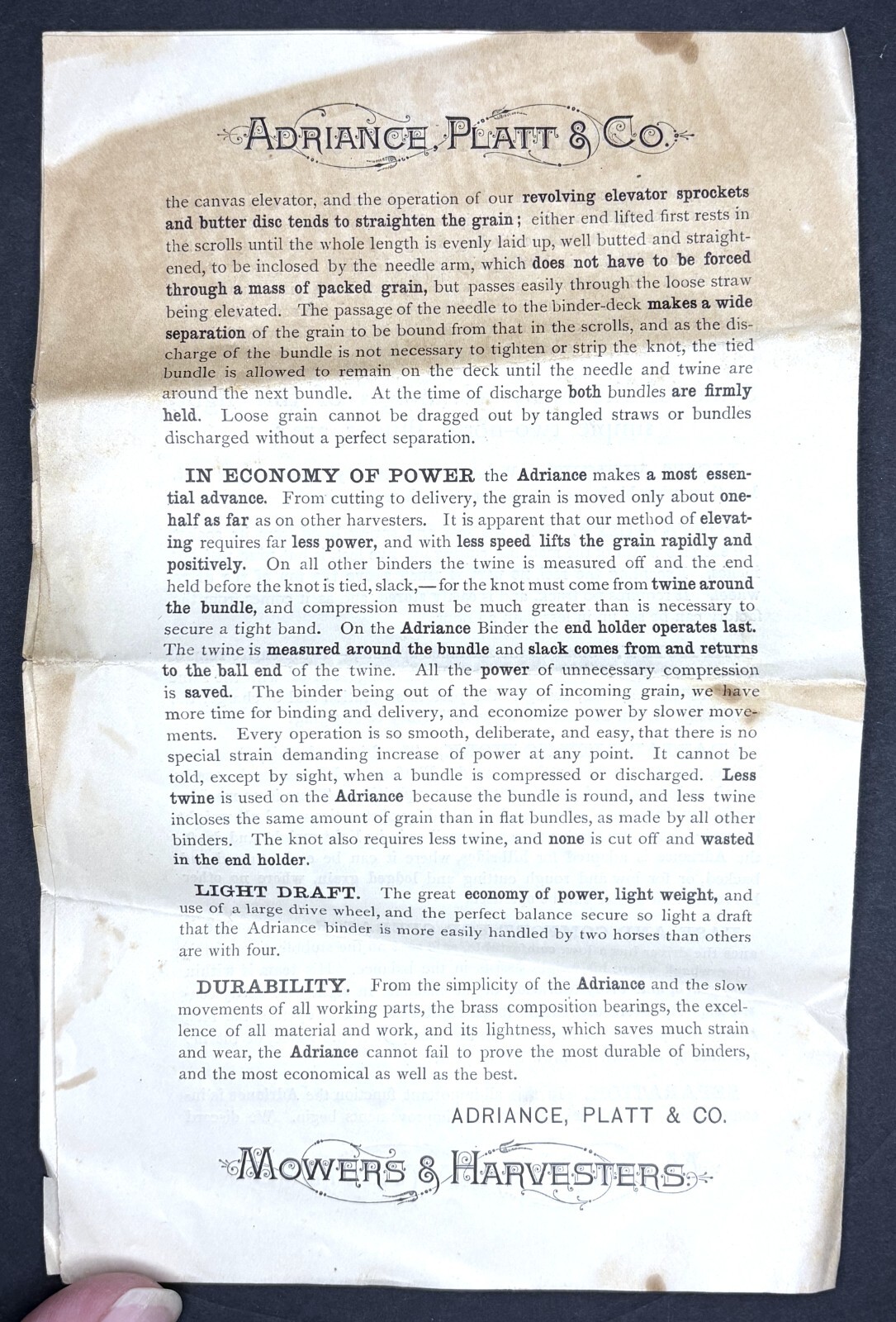 RARE Catalog Farm Flyer – Adriance Platt Co Mowers Harvesters Binders 1888 NY
