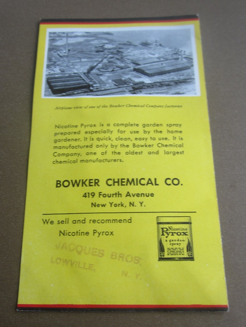 1930&rsquo;s NICOTINE PYROX Garden Spray – Advertising Brochure – Bowker Chemical N.Y.