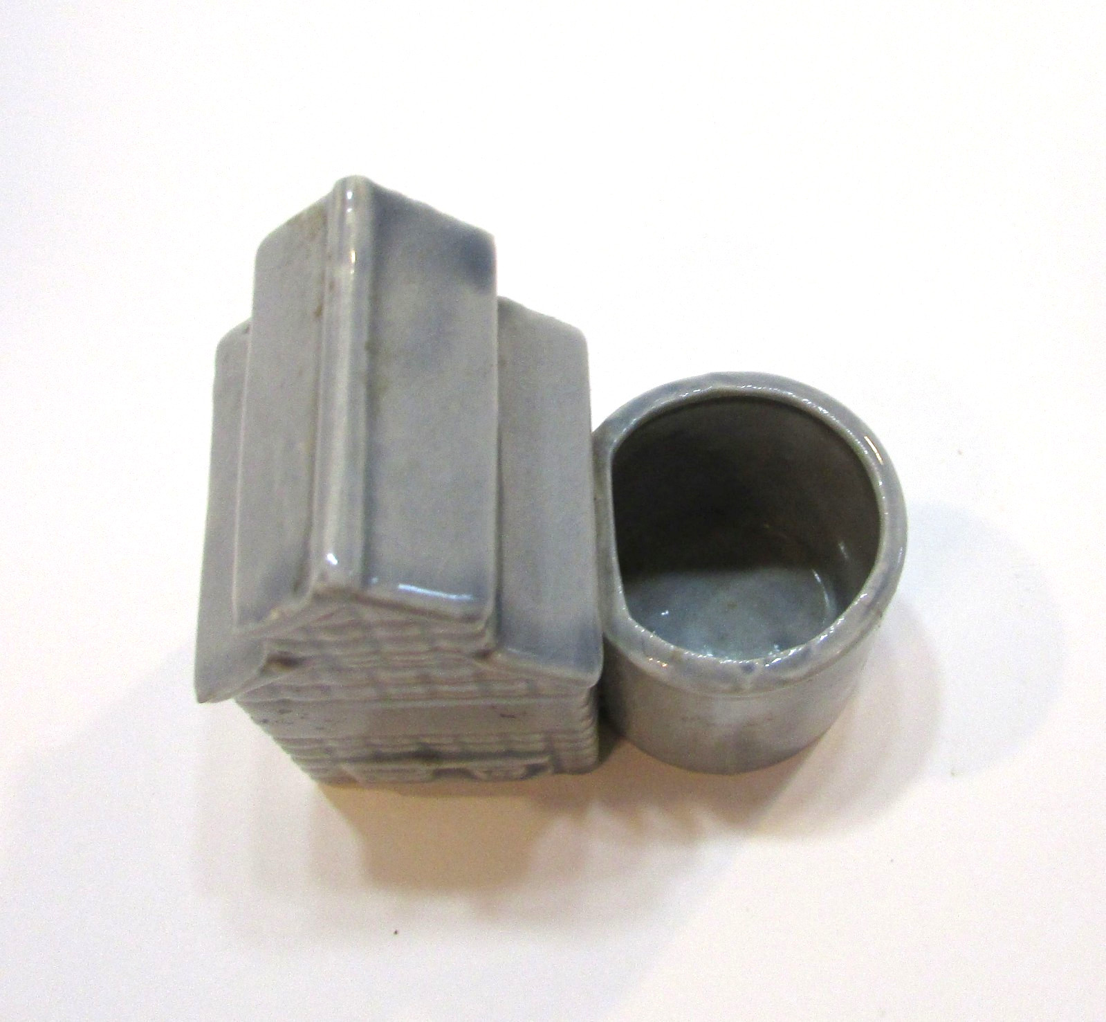 Vintage Grain Elevator Building Warco Japan Gray Ceramic 3&Prime; Toothpick Holder
