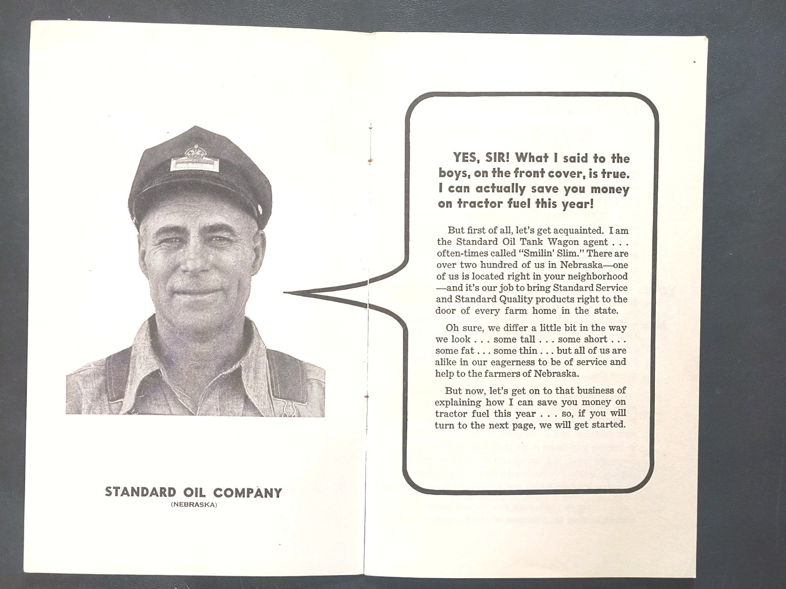 1930s Standard Oil NB Tractor Farm Brochure Smilin Slim Advertising Gas Ad