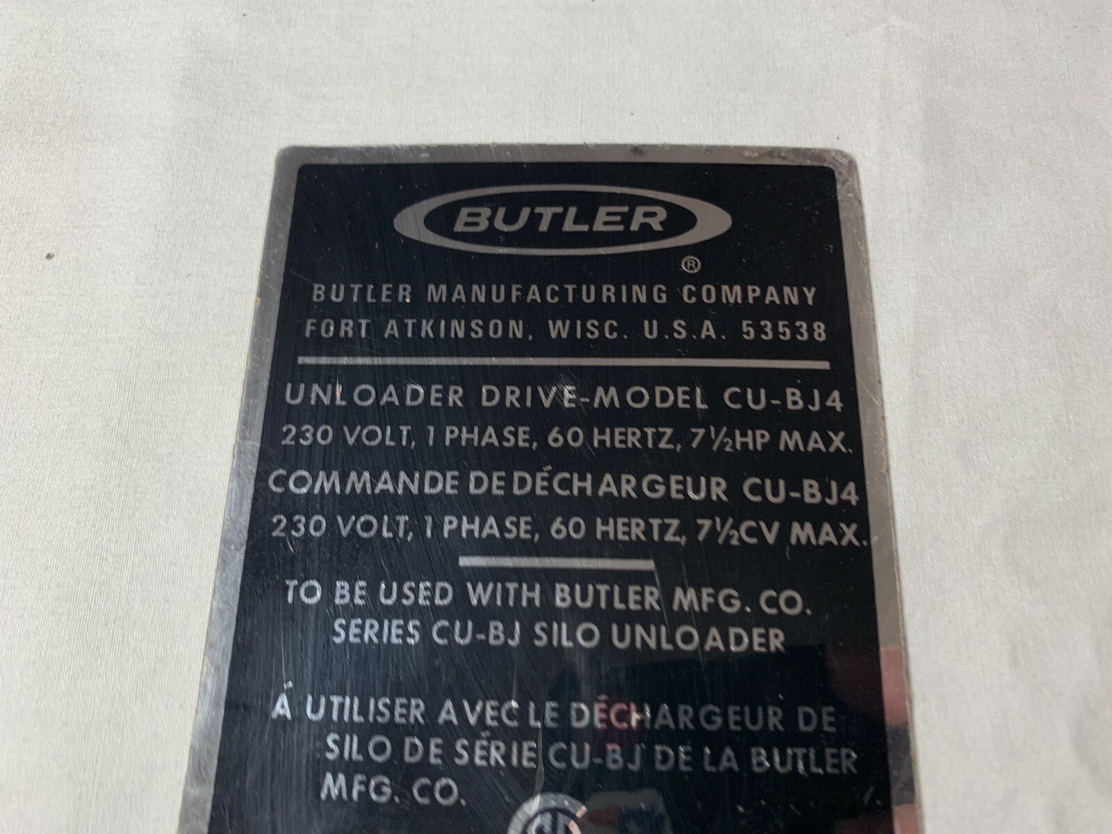 Data Specs Decal Sticker Butler Manufacturing Silo Unloader Fort Atkinson Farm