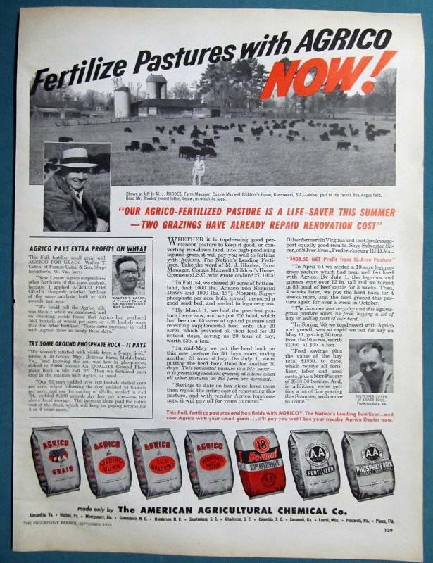 Original 1955 AGRICO Ad Features Sylvester Sivler of Fredericksburg Virginia