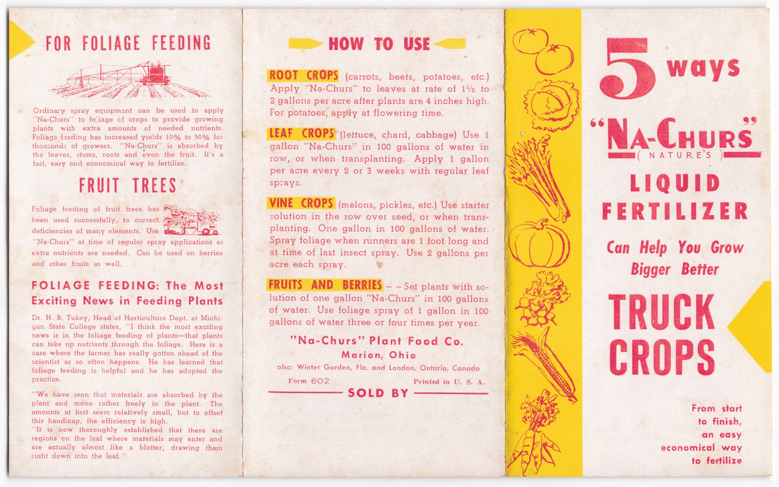 Vintage Na-Churs Liquid Fertilizer Advertising Brochure – Marion, Ohio 1940s-50s