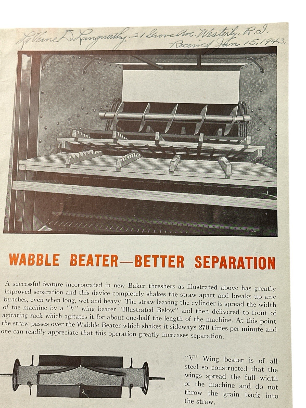 Antique A.D. Baker Grain Thresher Brochure Swanton Ohio Farm Advertising