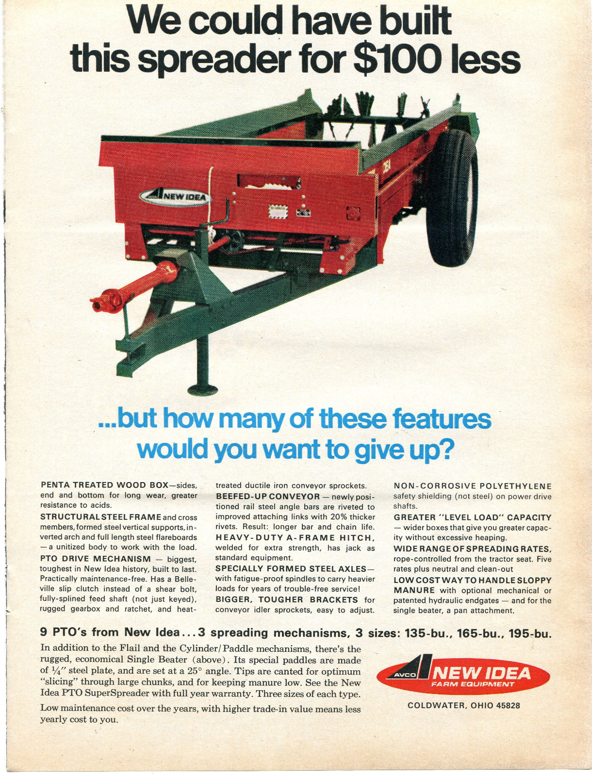 1968 Print Ad of Avco New Idea Single Beater Manure Spreader