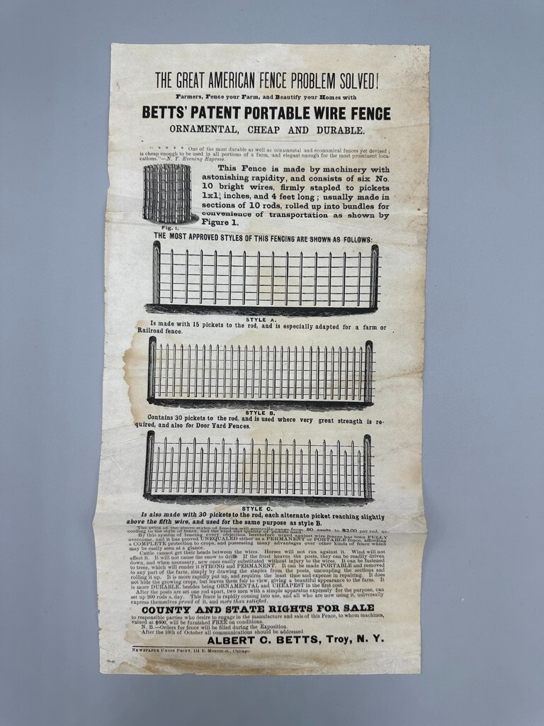 c 1900 Betts WIRE FENCE Farm Advertising TROY NY Circular