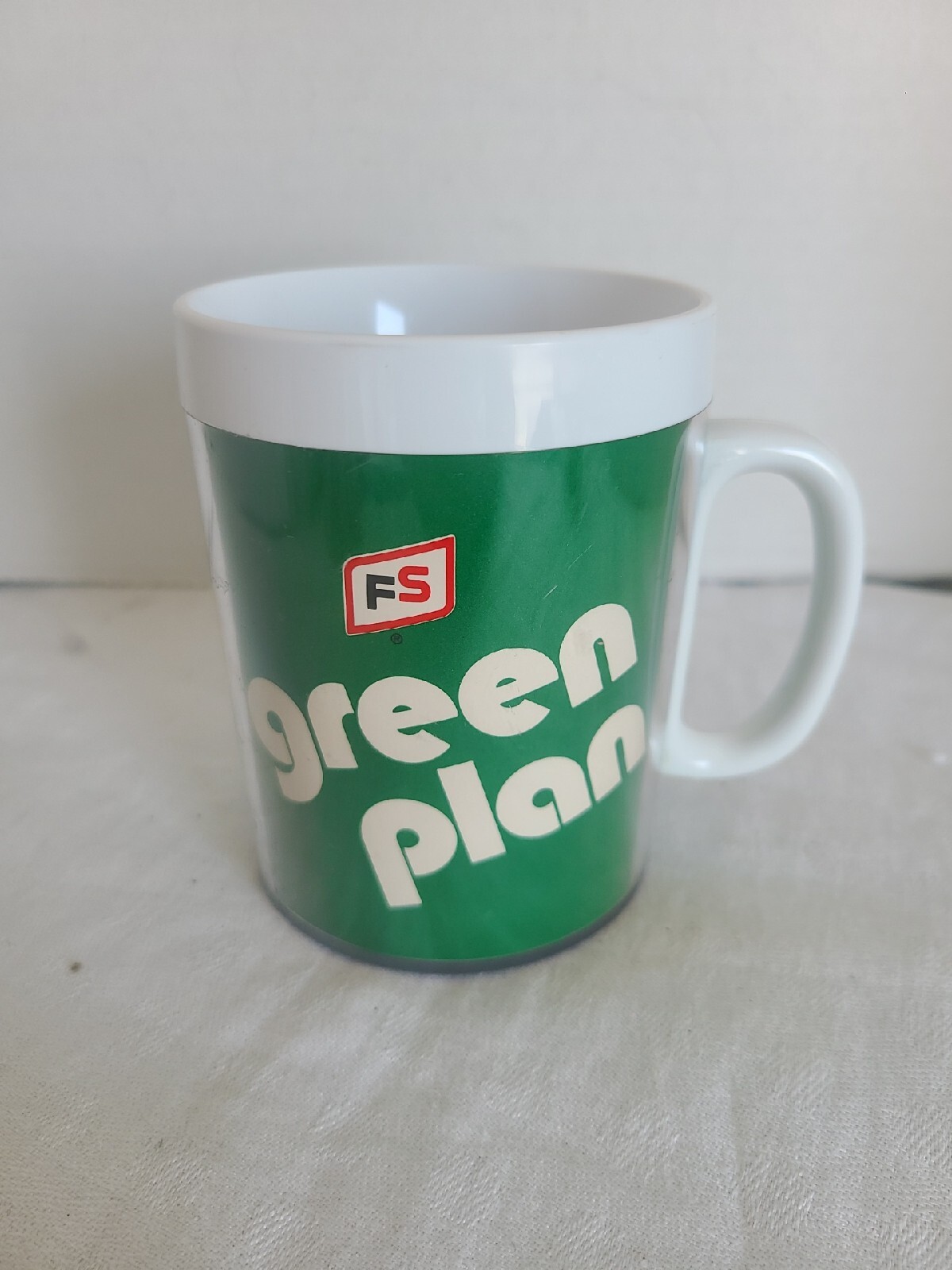 VTG. Thermo-Serv FS Seed Corn « Green Plan » Plastic Insulated Coffee Mug Cup;USA