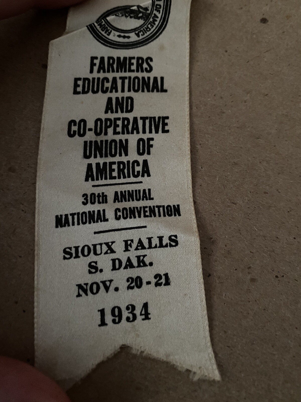 1934 Visitor Farmers Co-operative Union America Sioux Falls South Dakota Ribbon