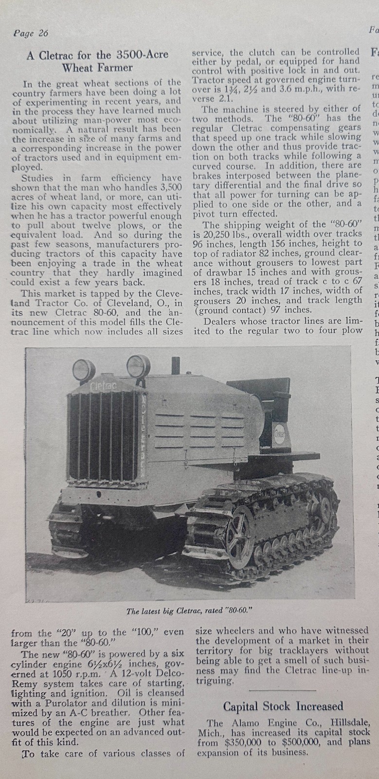 1930 CLETRAC 80-60 Bug-Eyed Track-Type Tractor Article #1288