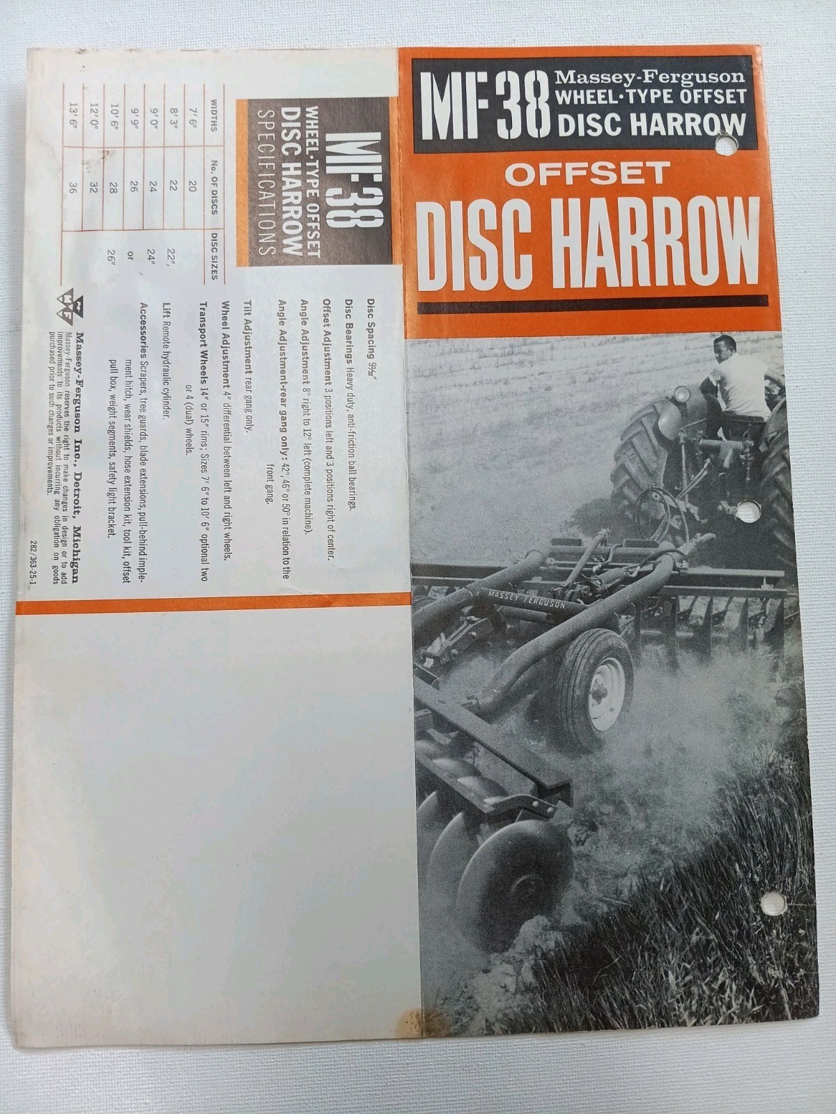Vintage Mailer Massey Ferguson MF 38 Offset DISC HARROW Dealer Brochure AD