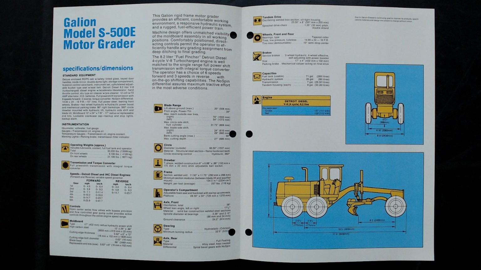 Galion S-500E Motor Grader Brochure Vintage Agricultural Equipment