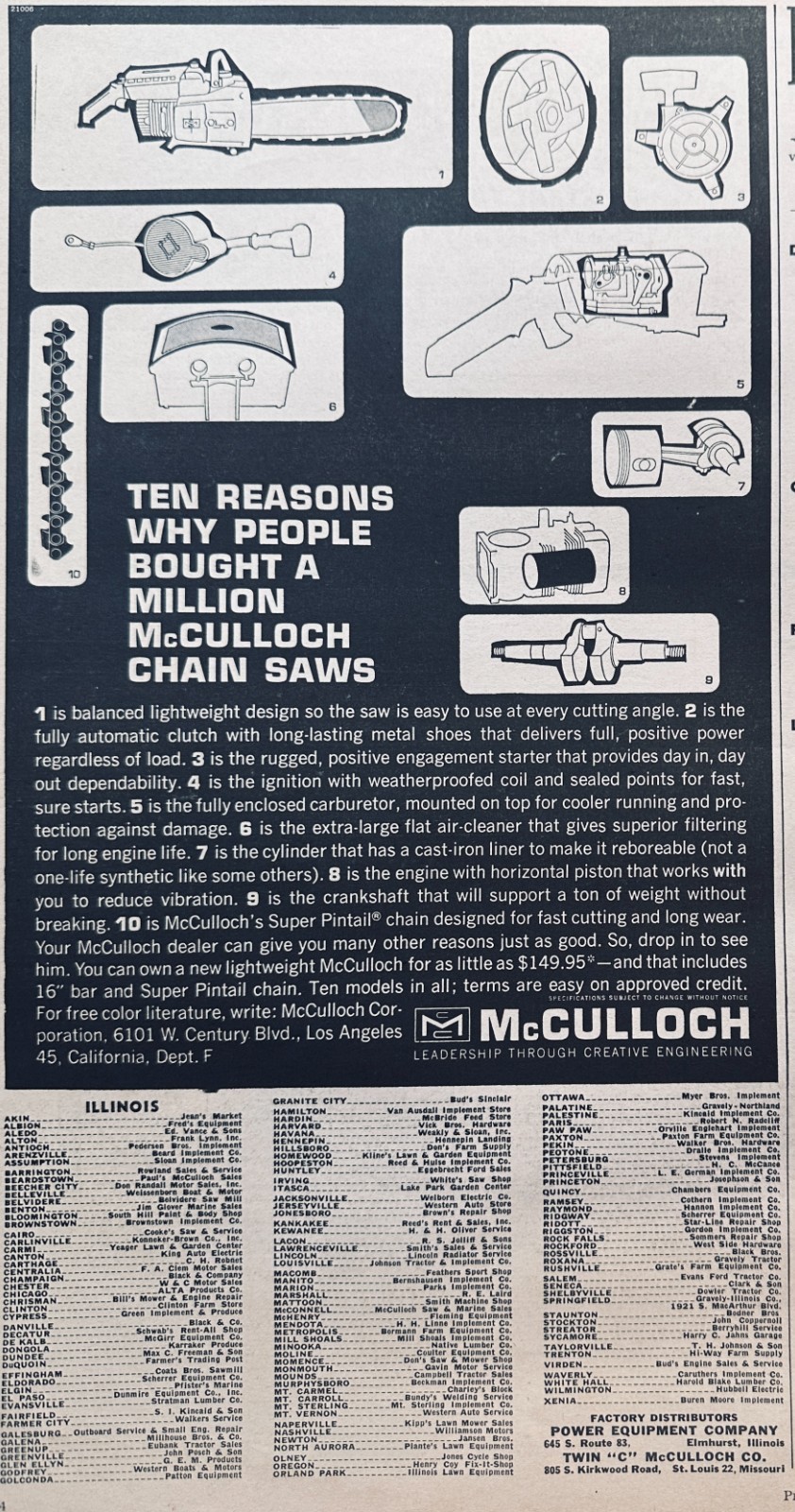 Lot of (5) McCulloch Chain Saw ads from the 60&rsquo;s Set #814