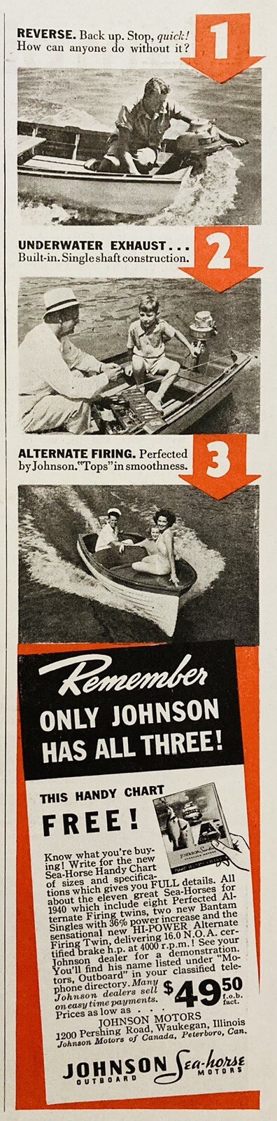 1940 AD.(XH73)~JOHNSON MOTORS, WAUKEGAN, ILL. JOHNSON SEA-HORSE OUTBOARD MOTORS