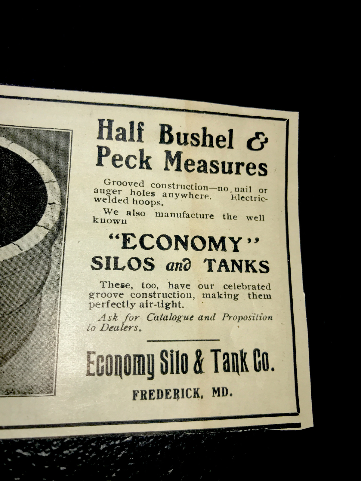 1907 Economy Silo & Tank Co. Farm Advertising – Frederick – Maryland
