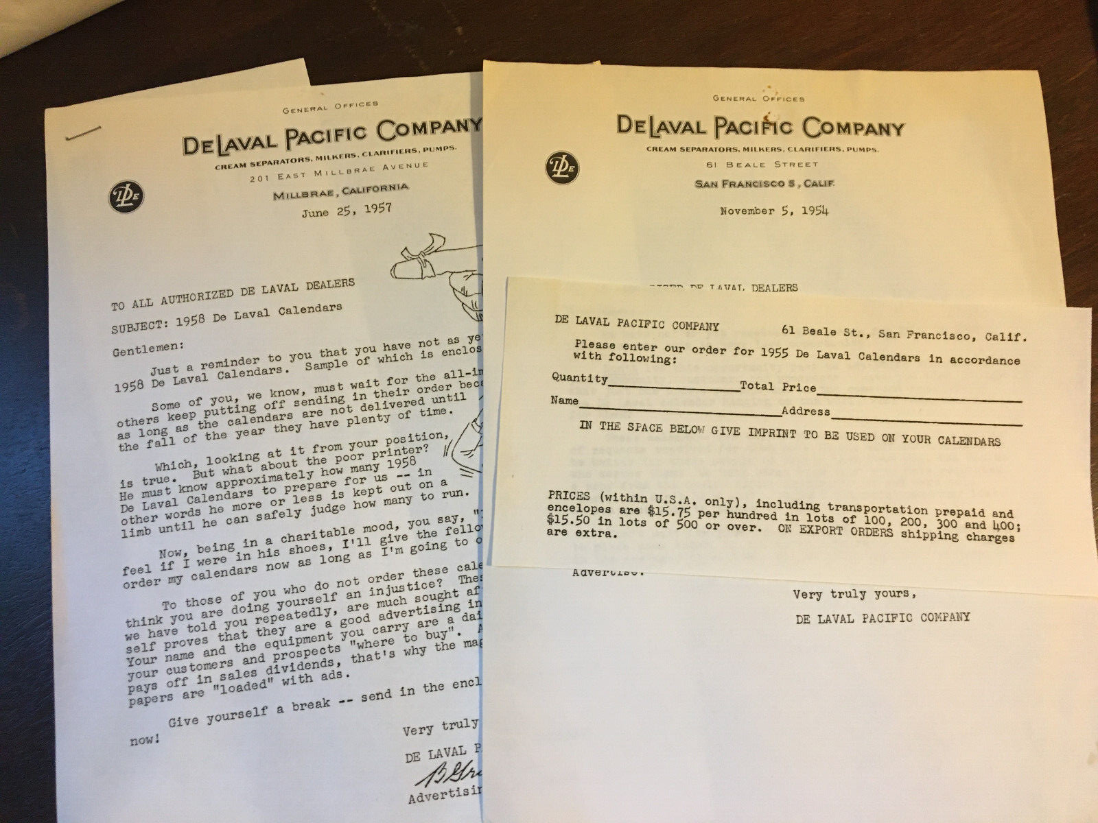 De Laval Pacific Brochure & Letter Lot, 1950&rsquo;s, Milking, Cream,, etc