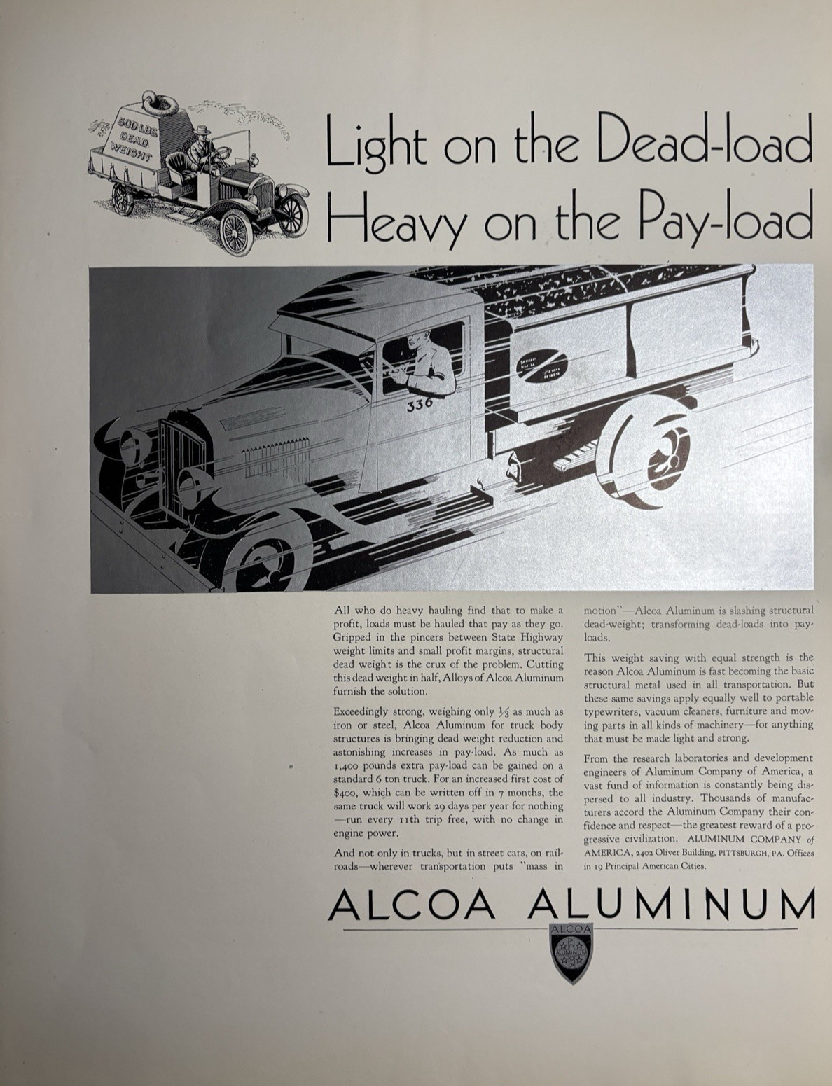 1930s ALCOA Aluminum Metals Truck Load Heavy Art Deco Pittsburgh VTG Print Ad