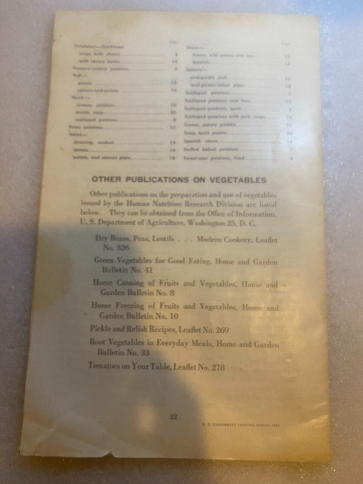 Vintage/Rare- Potatoes in Popular Ways- Farm Brochure USDA issued October 1957