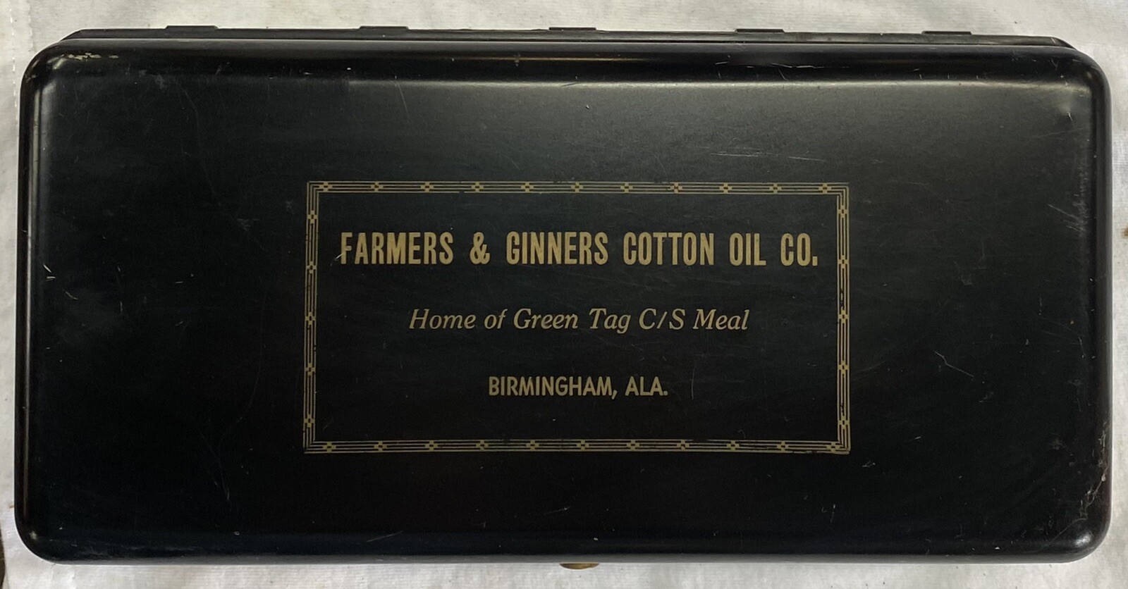 Vintage Farmers & Ginners Cotton Oil Co. Green Tag Mill Documents Metal Box