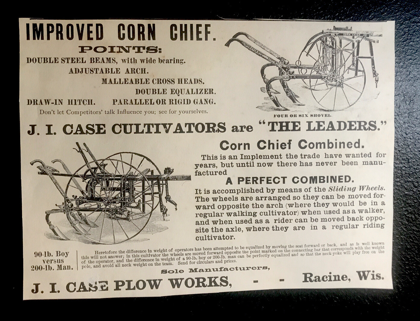 1889 J.I. Case Plow Works Farm Machinery Advertising – Racine – Wisconsin