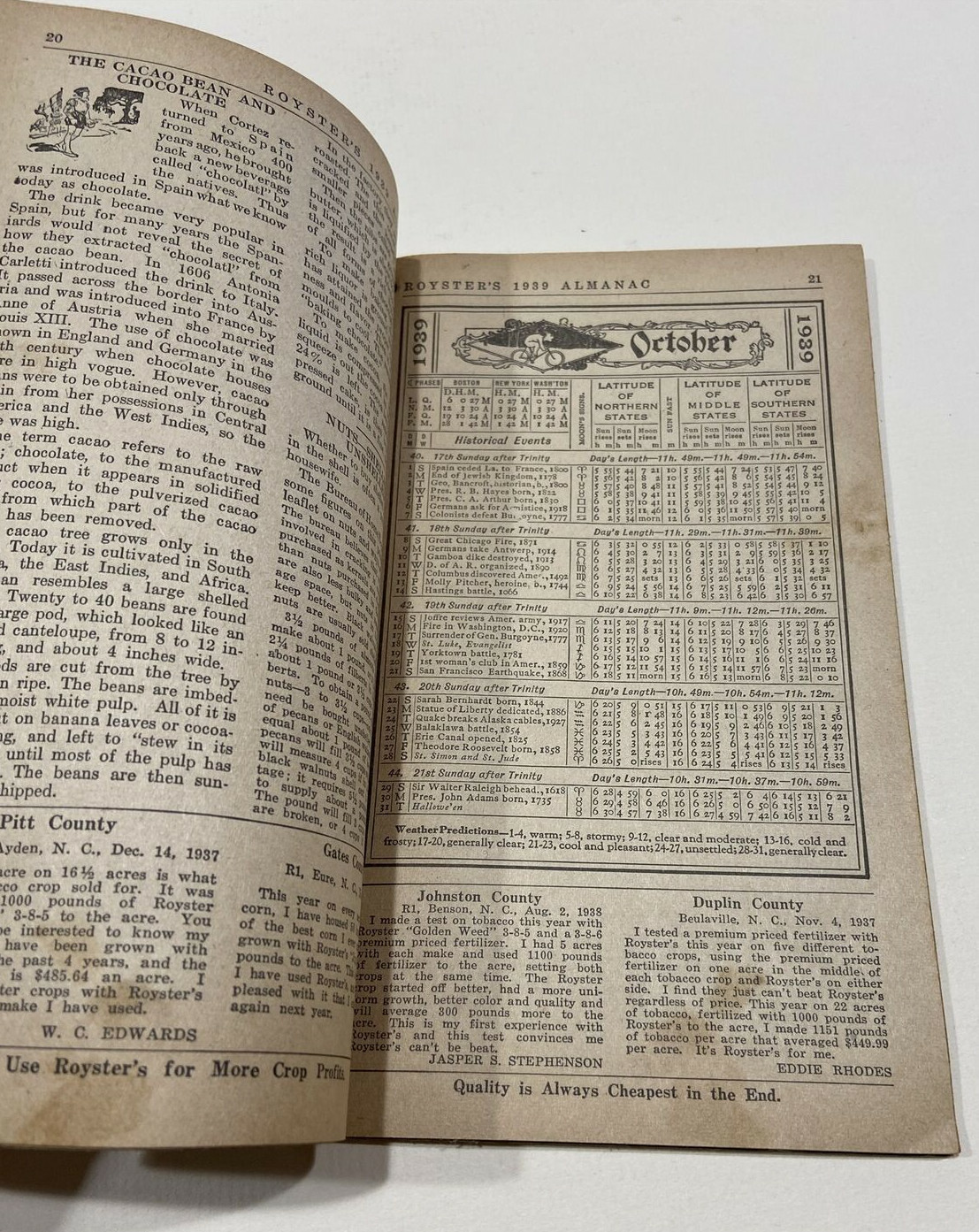 Vintage F.S Royster 1937, 1939 Almanacs Royster&rsquo;s