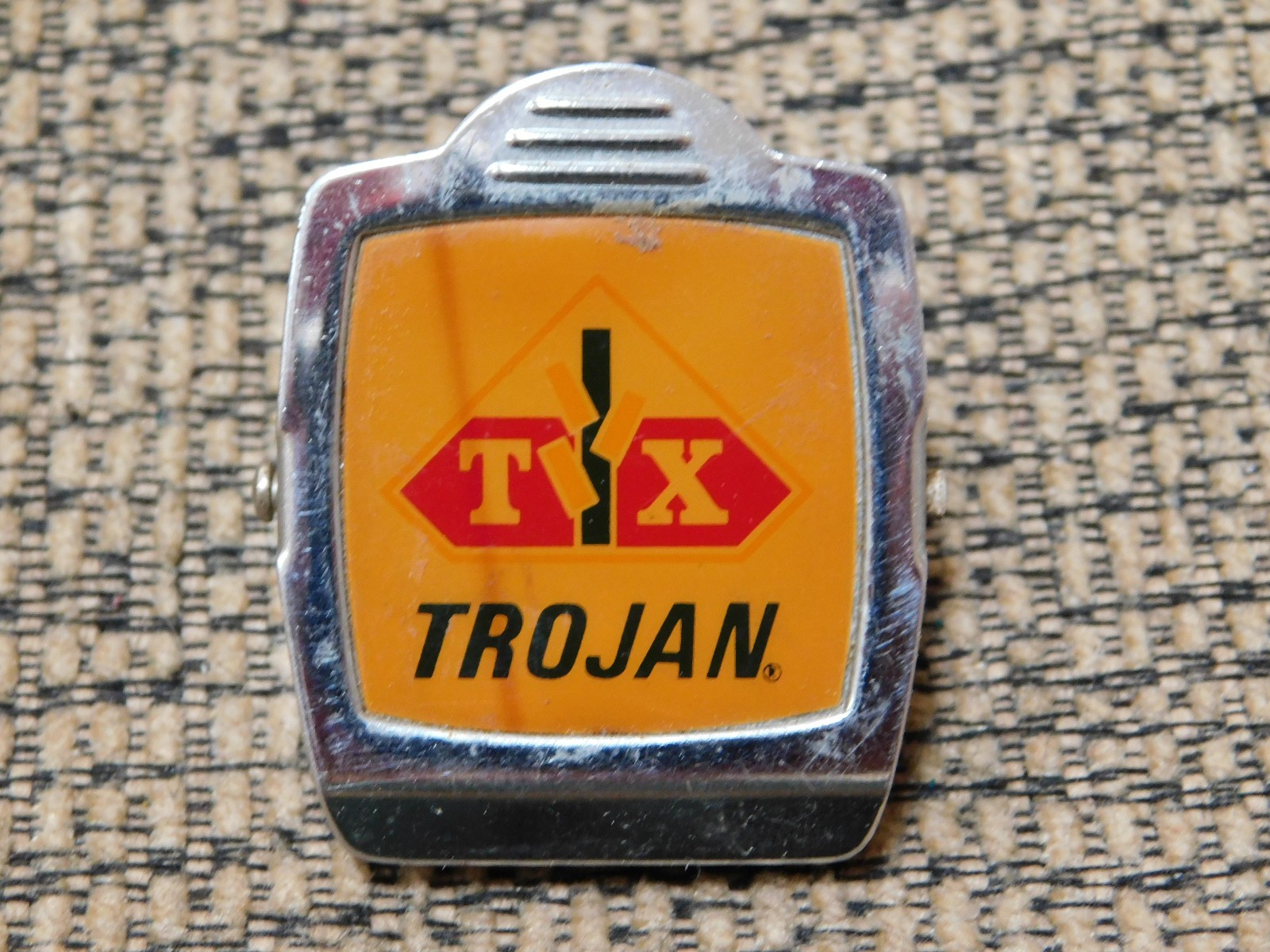 1.36&Prime; Vintage TVX Trojan Seed Corn Advertising Clip Chrome Metal Magnetic