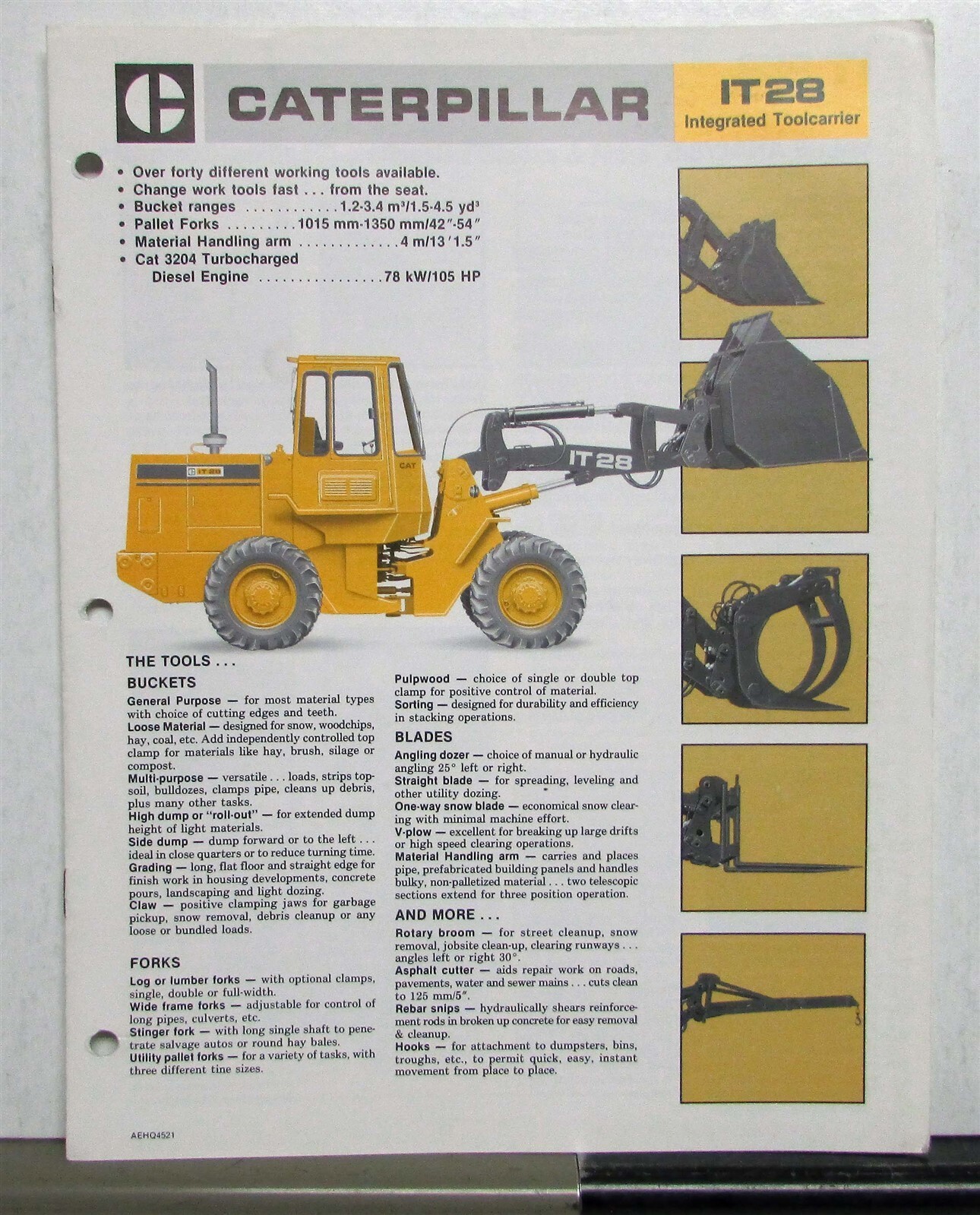 1985 Caterpillar IT28 Integrated Tool Carrier Construction Specs Sales Brochure