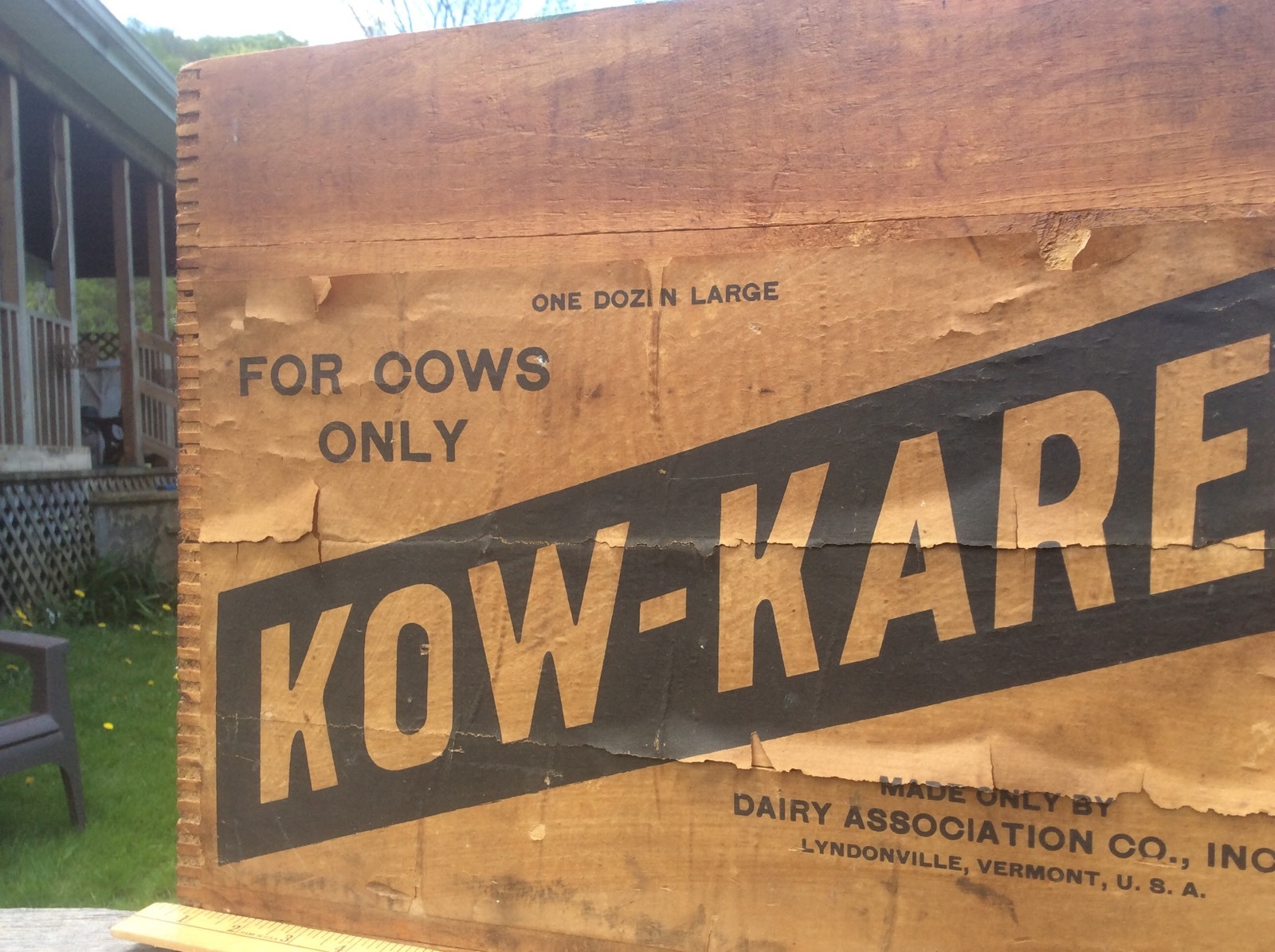 Antique Dovetail Kow-Kare Advertising Wood Box , Paper Label , Shabby, Farm