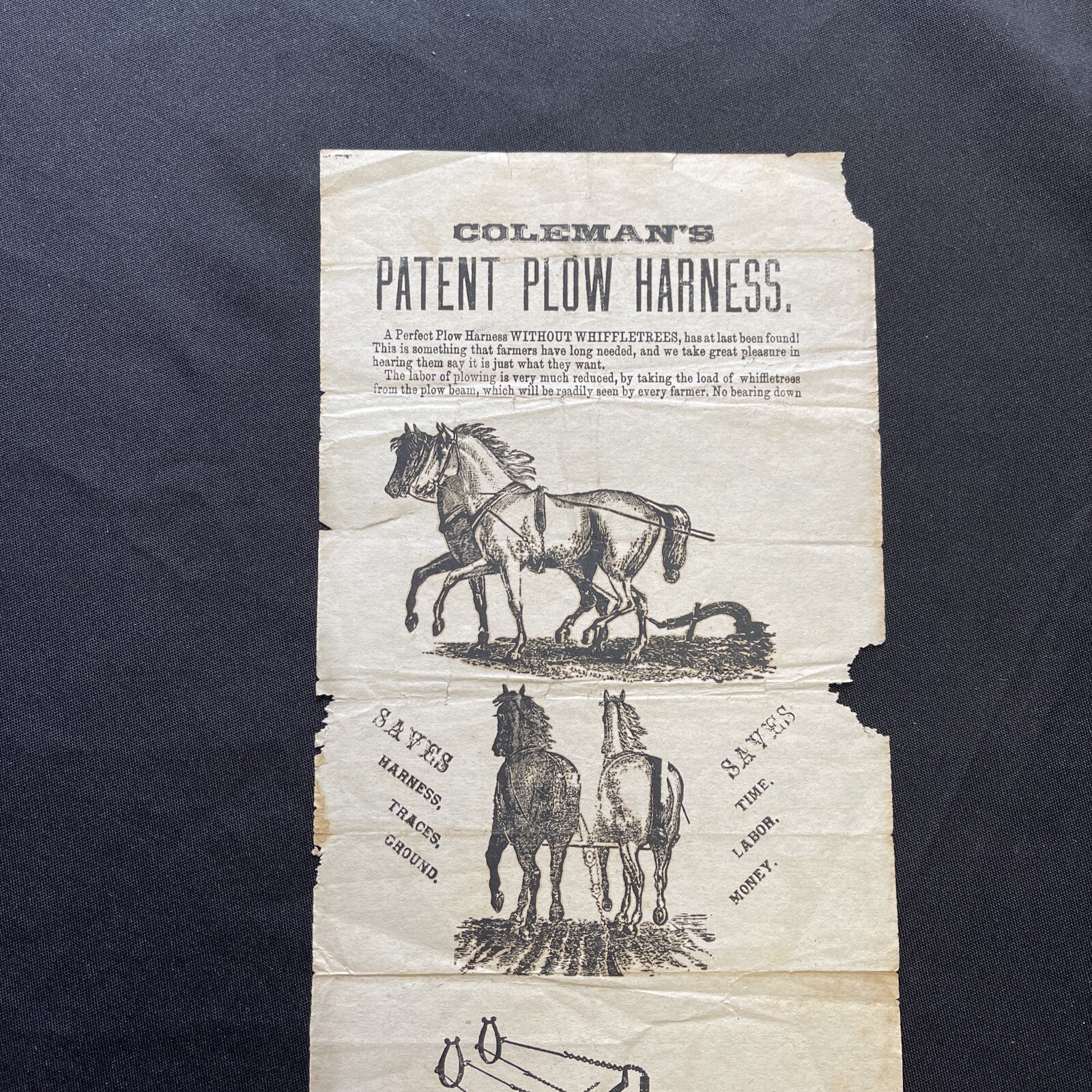 1881 Coleman&rsquo;s Plow Harness Broadside Shortsville New York Farm Machinery