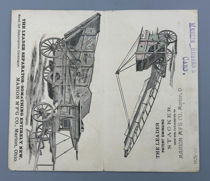 1888 MARION Ohio Leader THRESHING ENGINE Victorian FARM Advertising Trade Card
