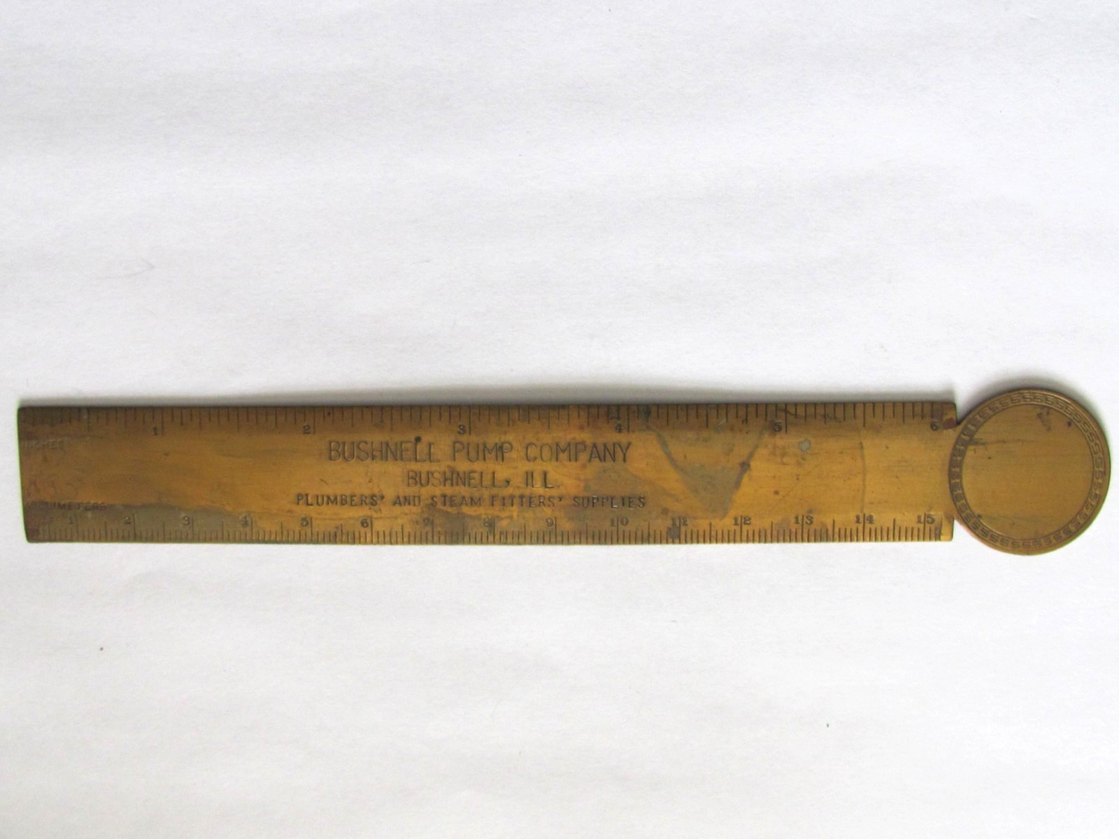 ANTIQUE BUSHNELL PUMP CO ILLINOIS PLUMBERS STEAM FITTER SUPPLIES DESK RULER