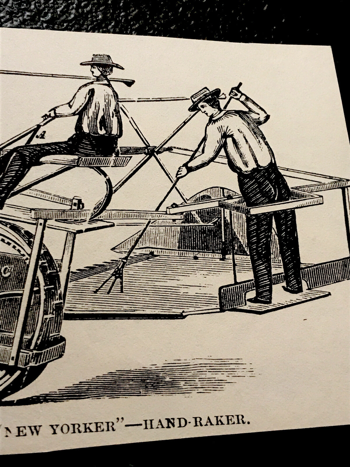 1889 The Old “New Yorker” Hand Raker Implement Farm Engraving Advertising