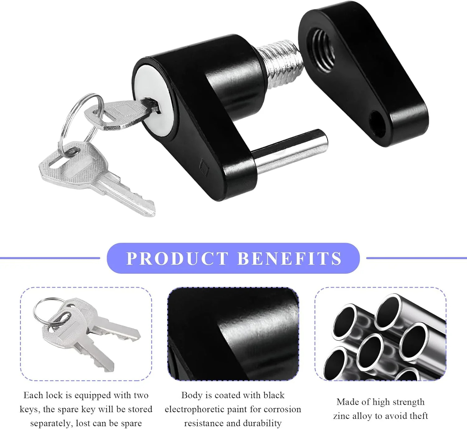 2 PCS Trailer Hitch Coupler Lock, Dia 1/4 Inch 3/4 Inch Span Trailer Hitch 2pcs