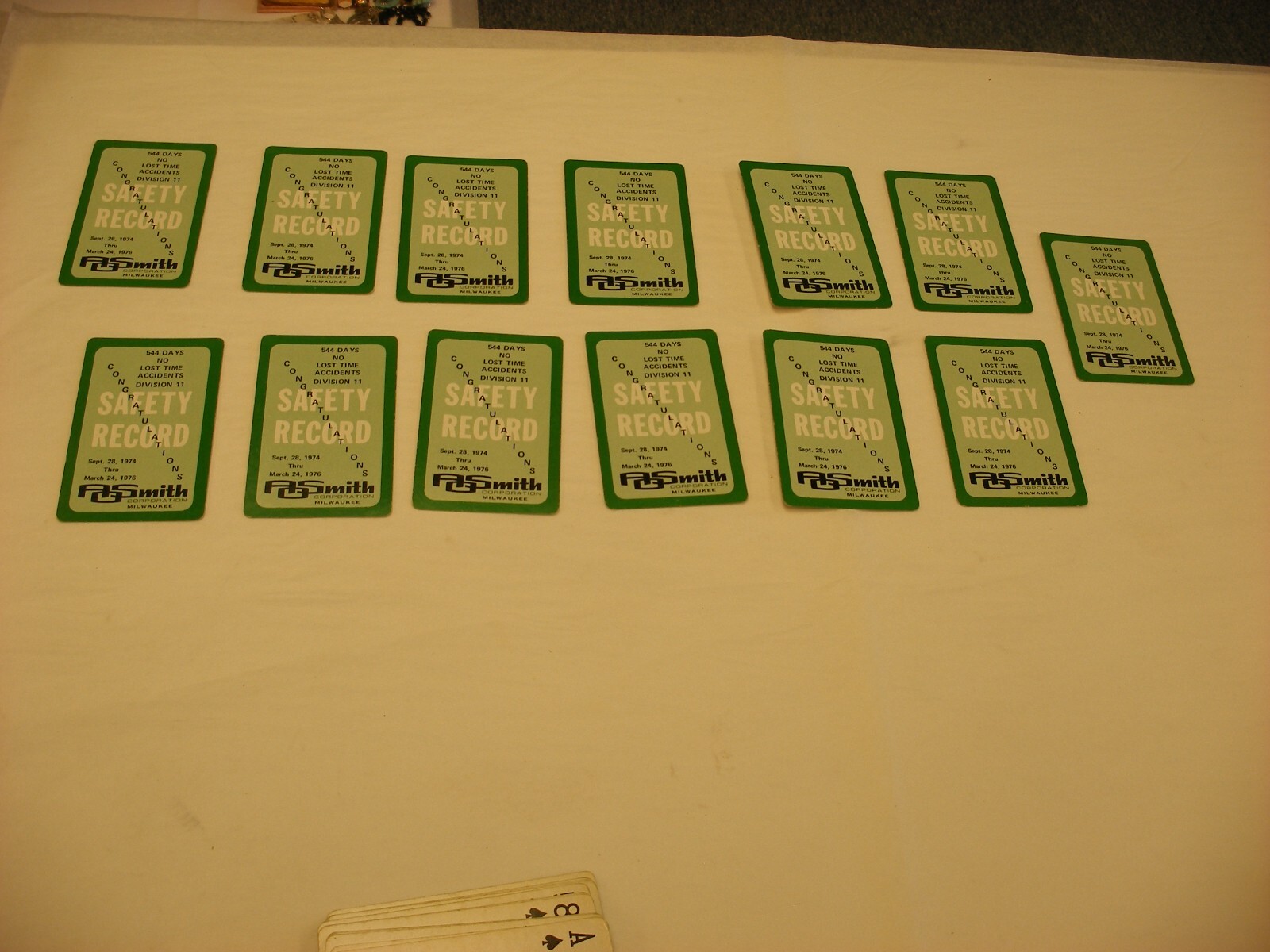 Vintage A.O. Smith Safety Record Comic Playing Cards – missing 3 of clubs