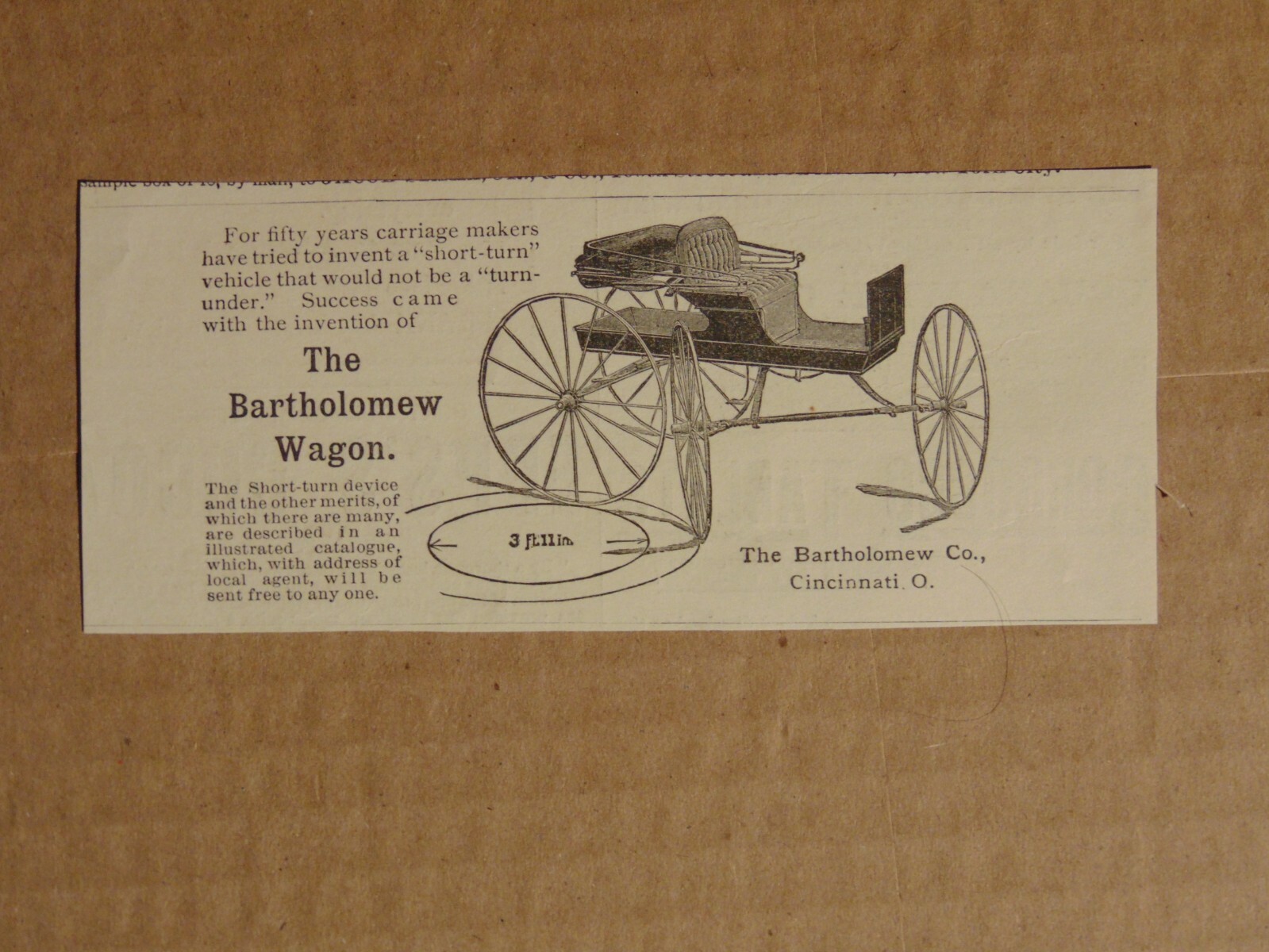 1896 The BARTHOLOMEW WAGON carriage makers small print ad
