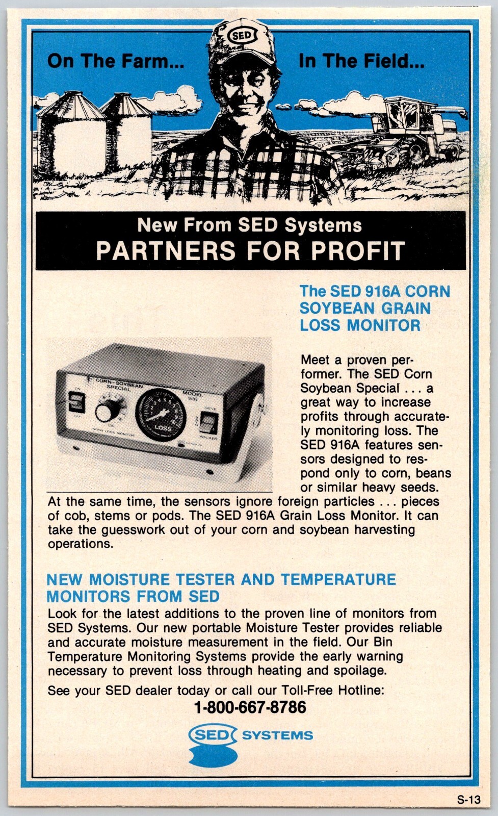 PRINT AD SED Systems 1984916A Corn Soybean Grain Loss Monitor Canada