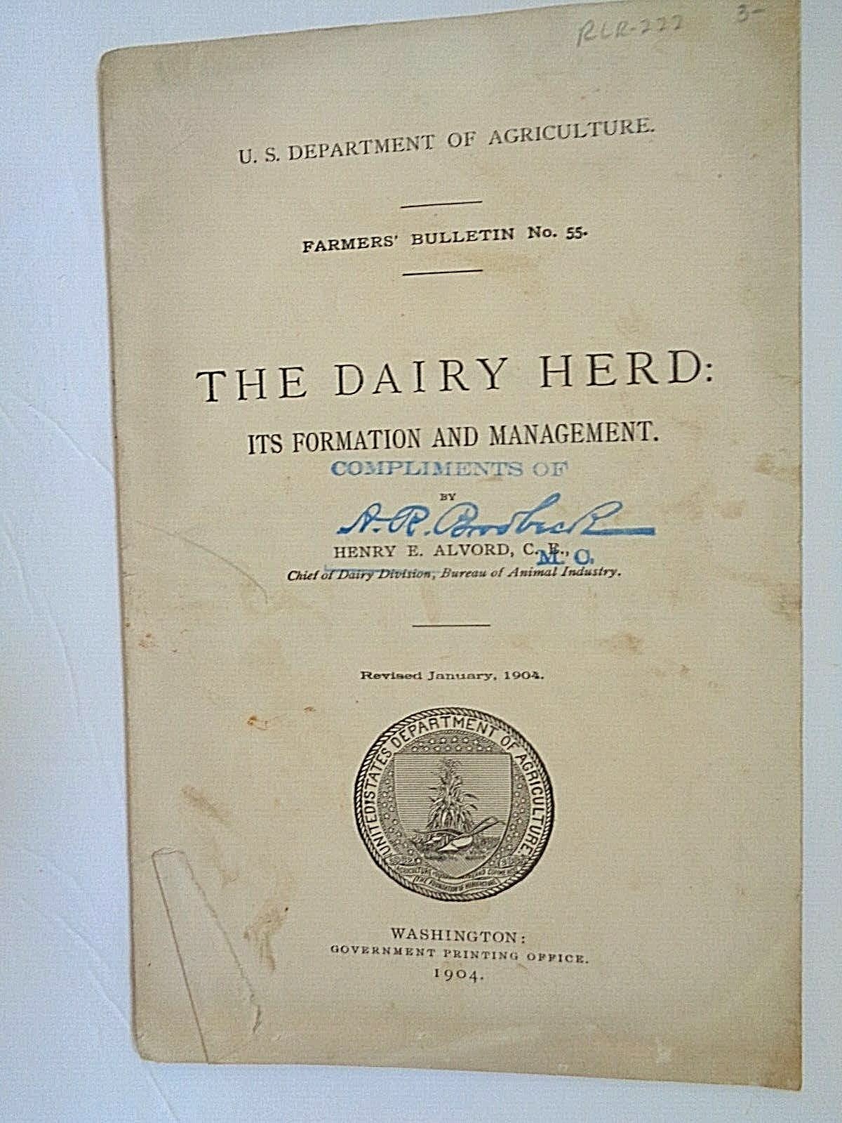 US DEPARTMENT OF AGRICULTURE FARMER&rsquo;S BULLETIN 1904 THE DAIRY HERD