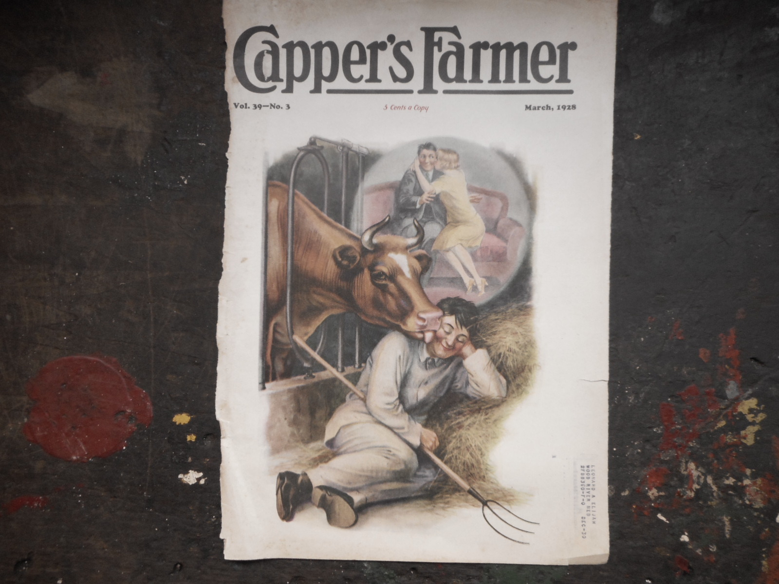 1928 CAPPER&rsquo;S FARMER Cover Only, Vintage picture musty, tattered Farmhouse Decor