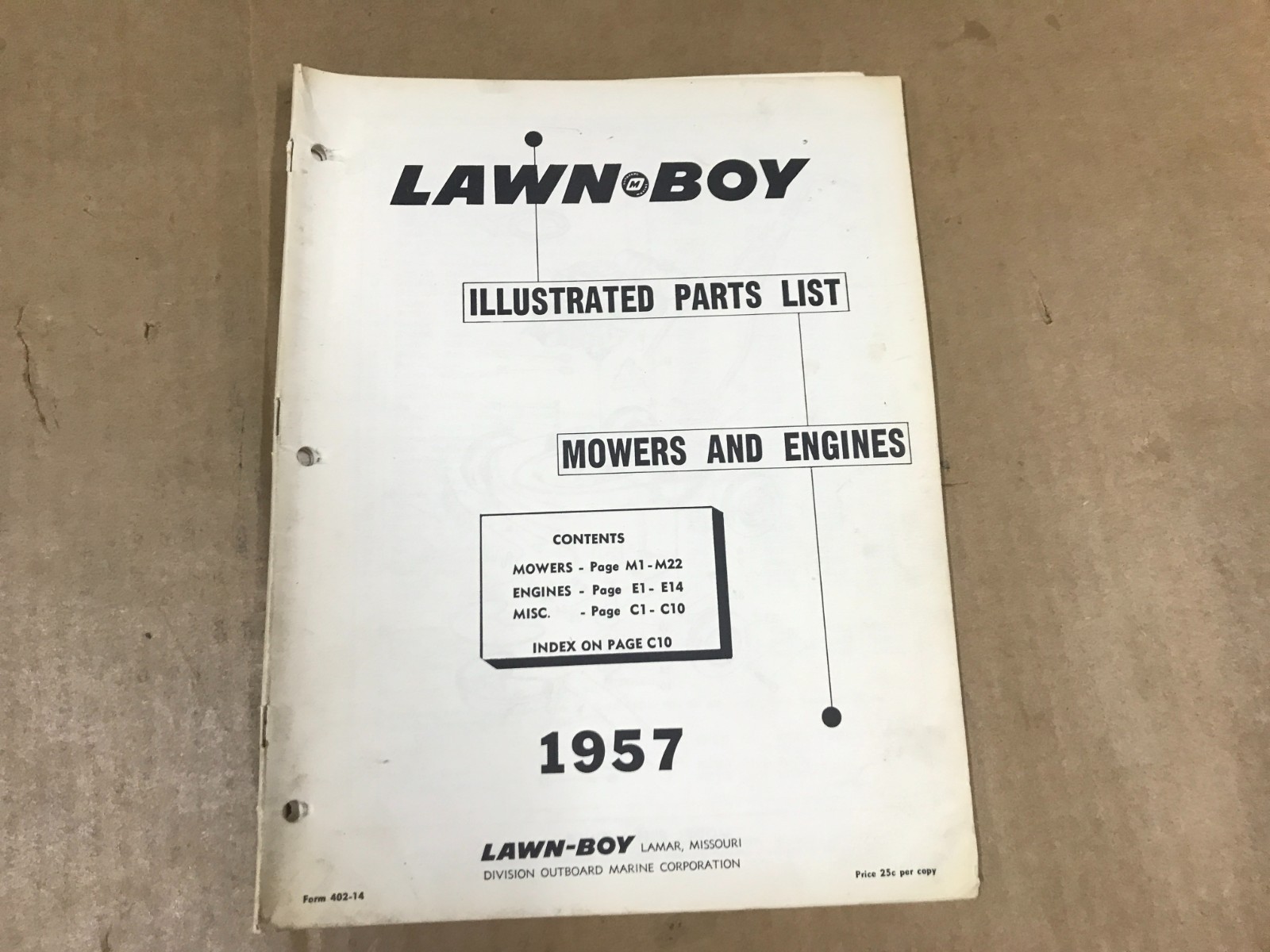Vintage Lawn Boy Illustrated Parts List – Mowers & Engines – 1957