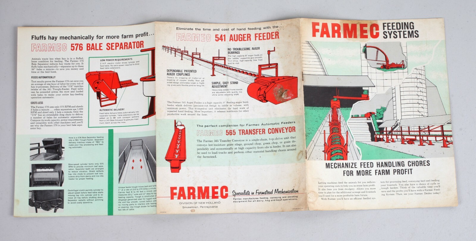 Vintage 1964 Farmtec Feeding Systems Foldout Farm Brochure Smokestown PA