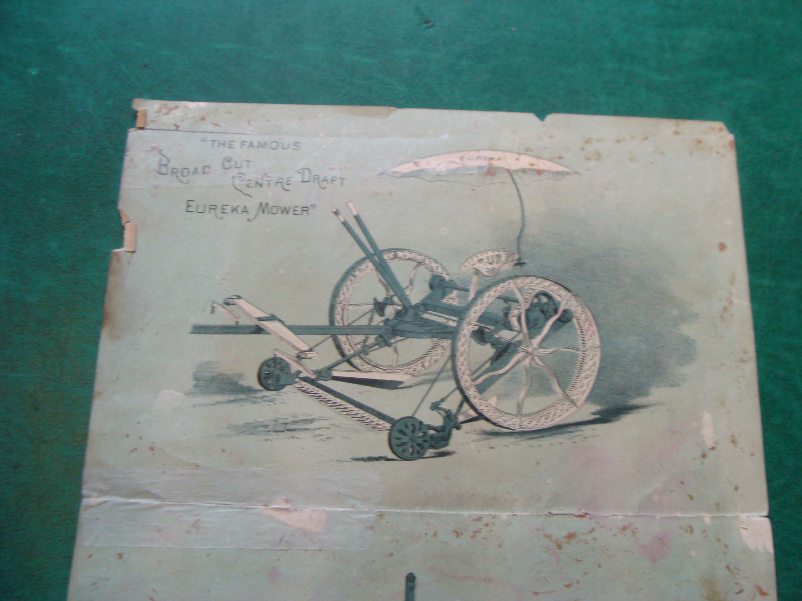 EUREKA MOWER trade card, DOUBLE SIZE & SIDED; taped as shown