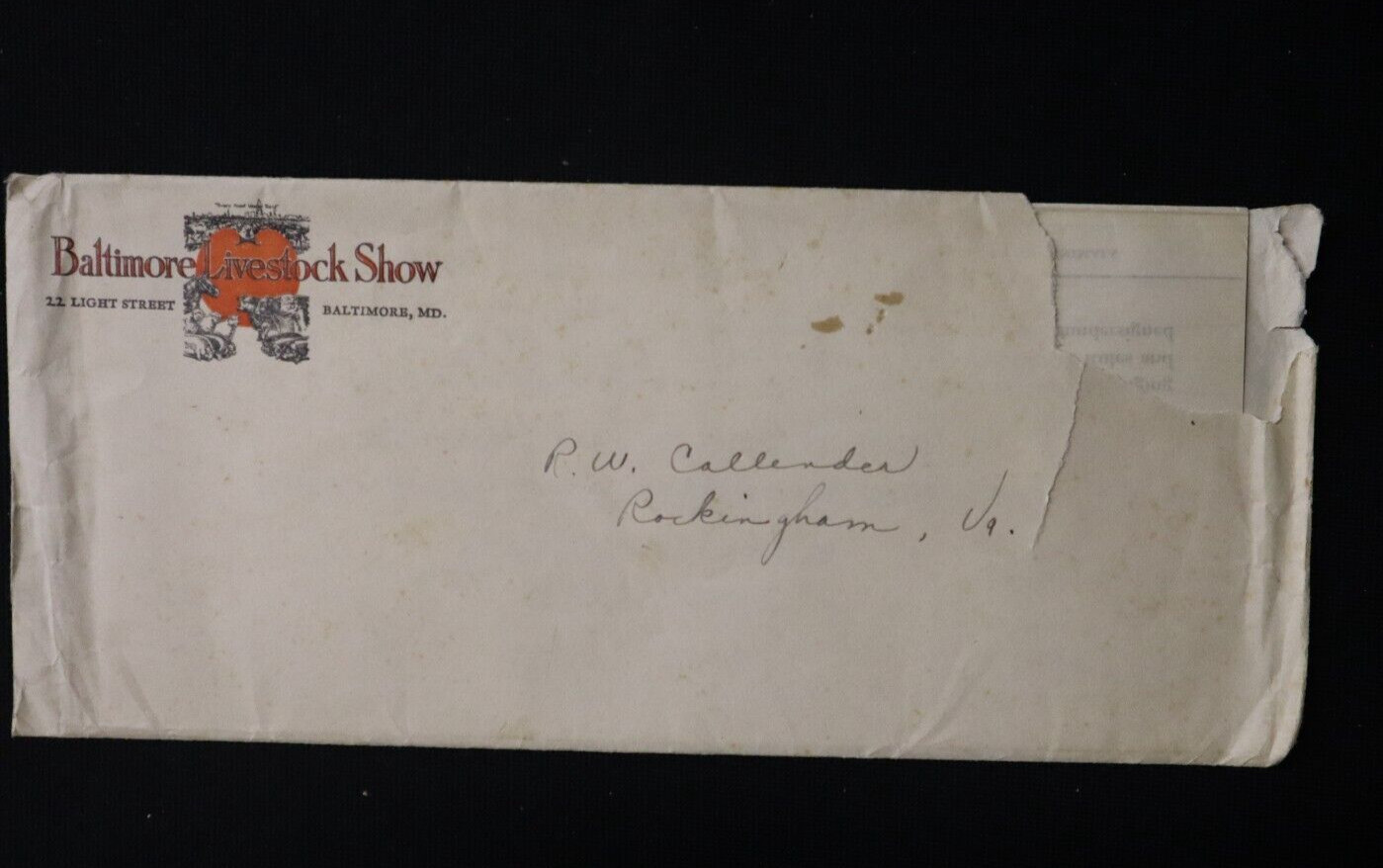 Baltimore Livestock Show 1933 Blank Entry Form & Envelope