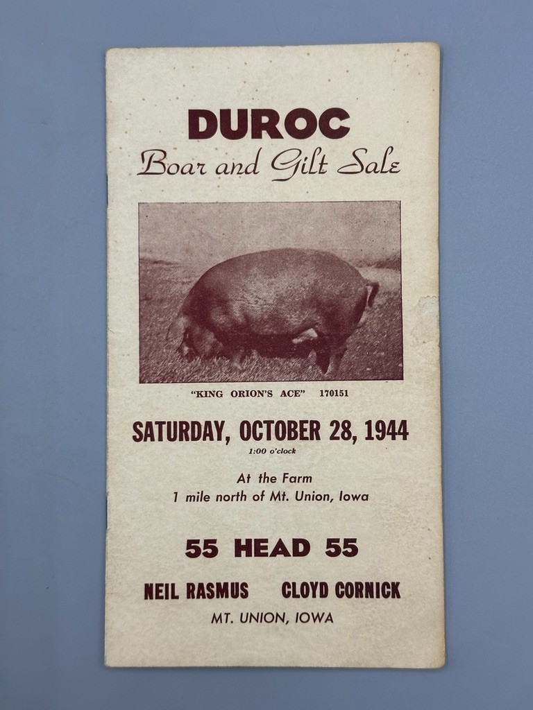 1944 DUROC BOAR Gilt PIG SWINE Sale AUCTION Brochure MT UNION IOWA Vintage Farm