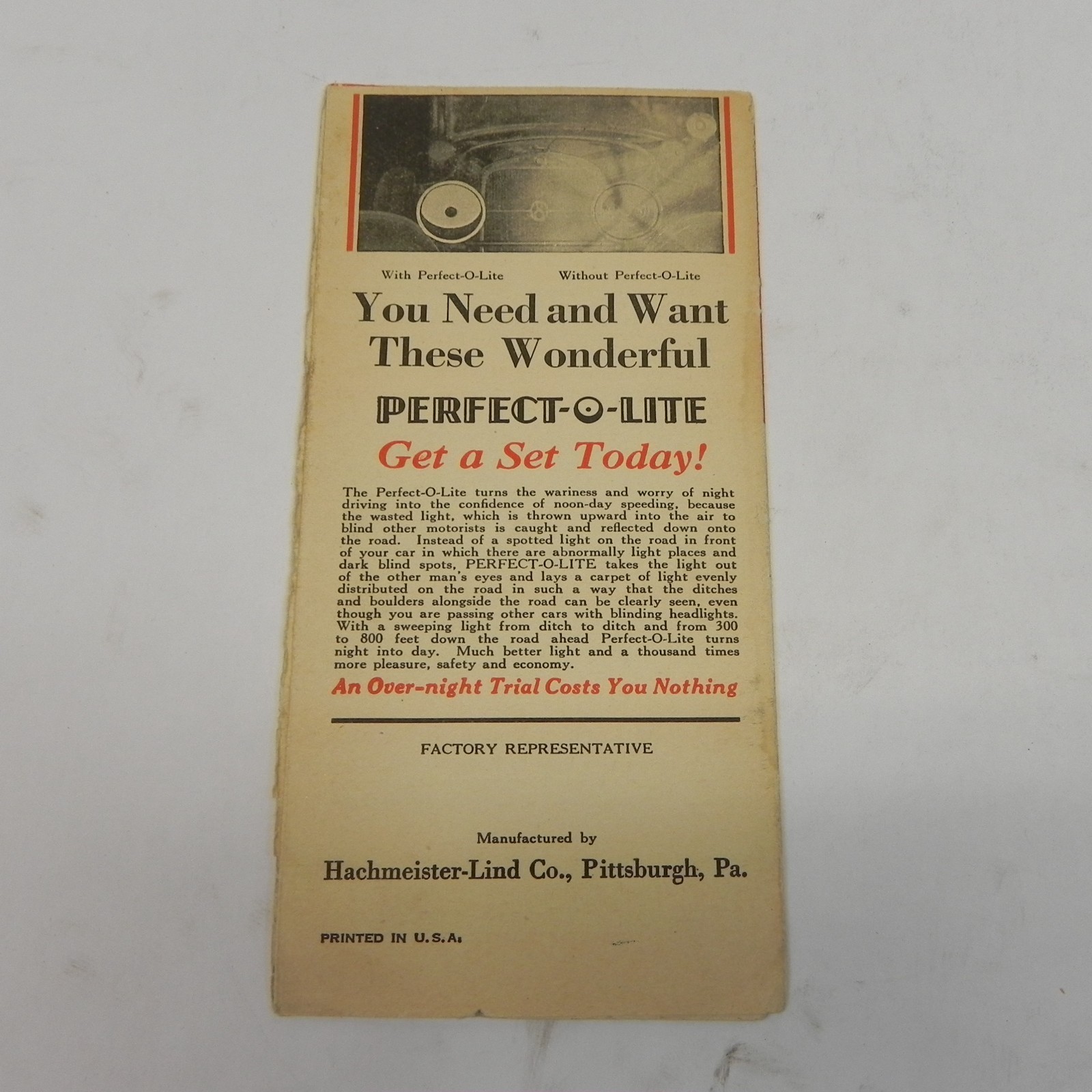 VINTAGE 1930S PERFECTO LITE SALES BROCHURE MAILOUT JOBBER DEALERSHIP AD