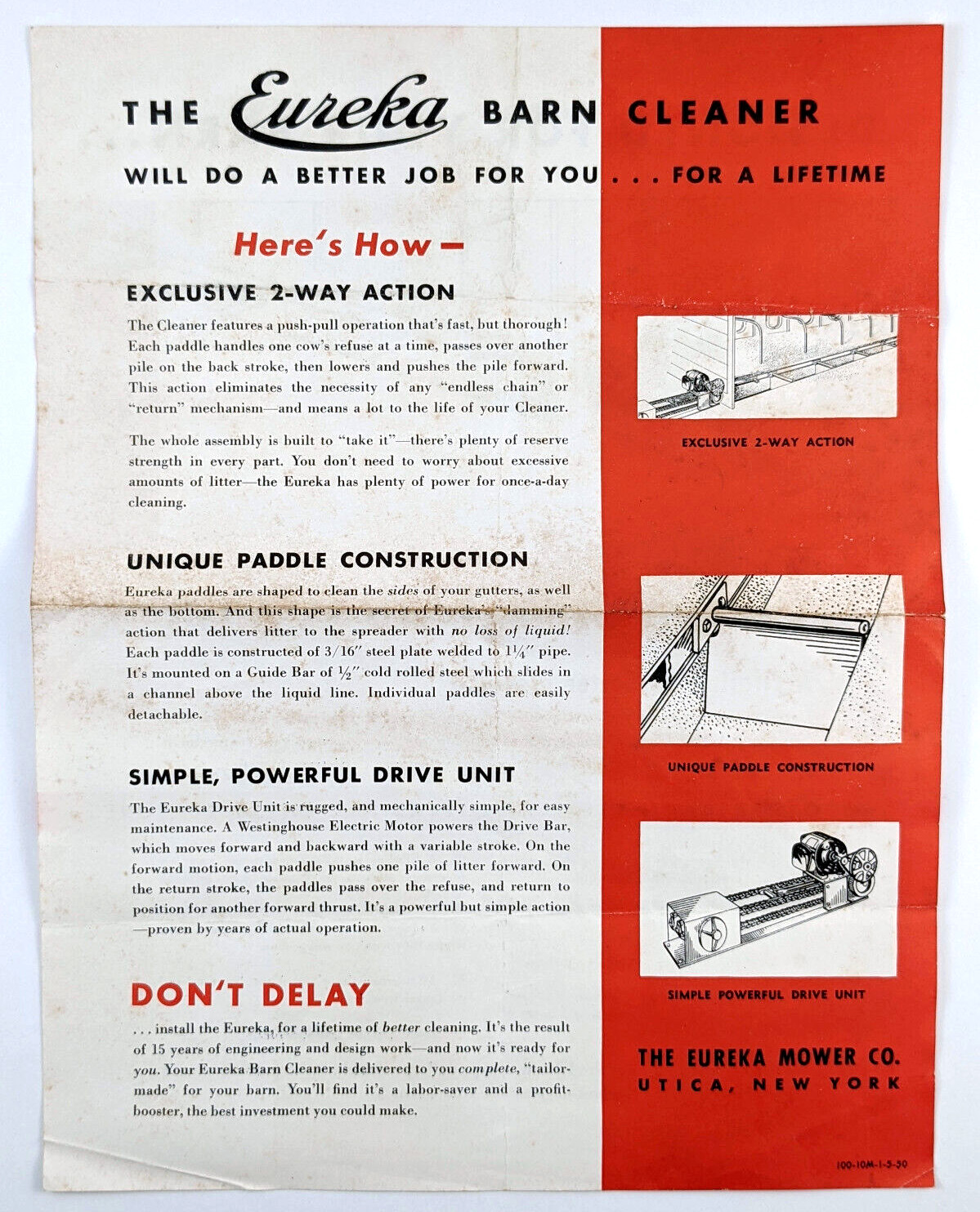 1950 Eureka Barn Cleaner Farm Equipment Eureka Mower Co Advertising Brochure