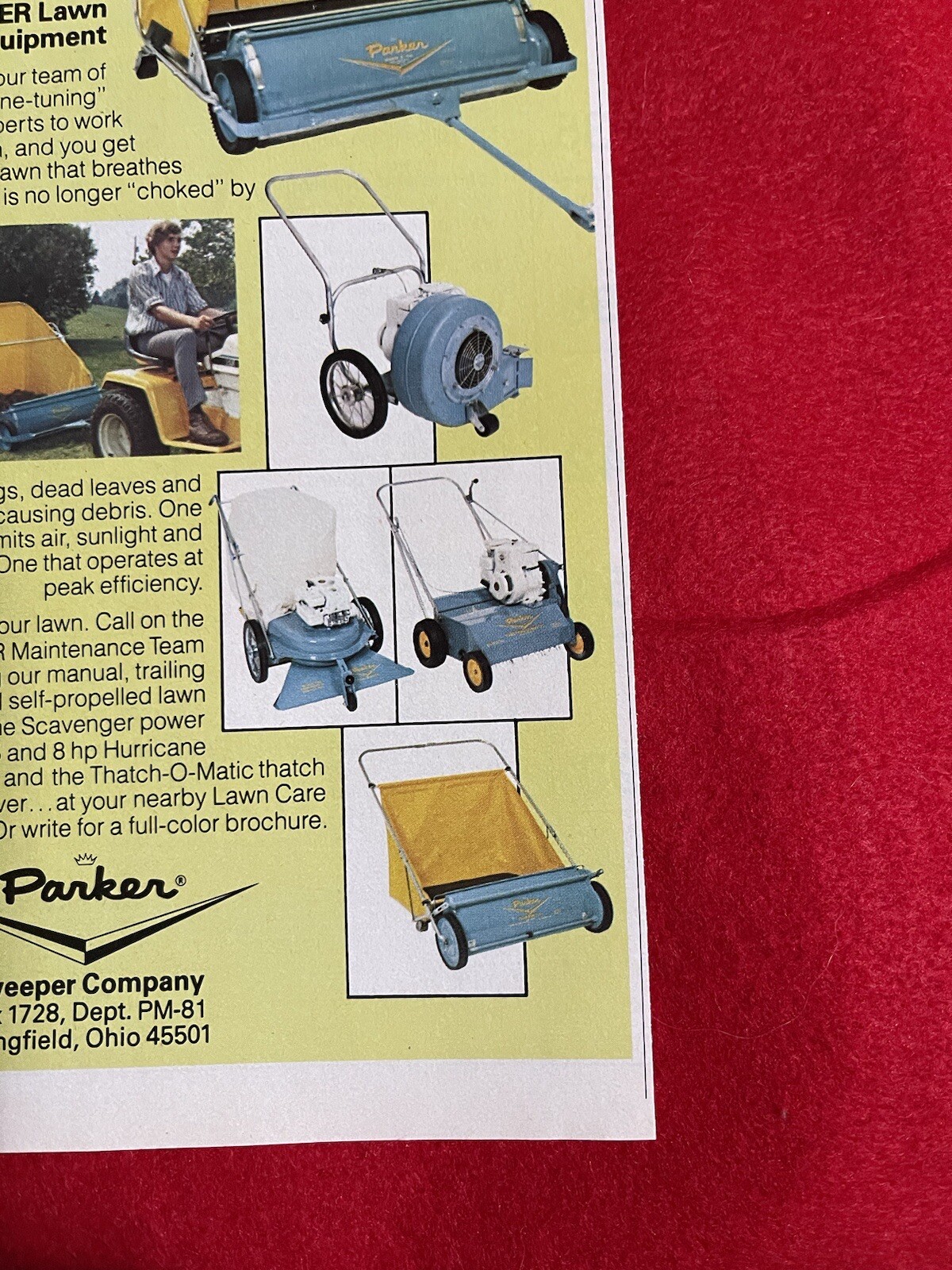 Vintage 1981 Parker Lawn Sweeper Print Ad