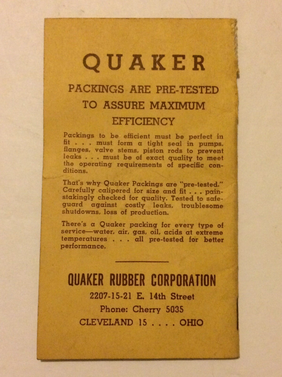 1949 « Your Quaker Friendly Daily Reminder » Booklet Quaker Rubber Corporation