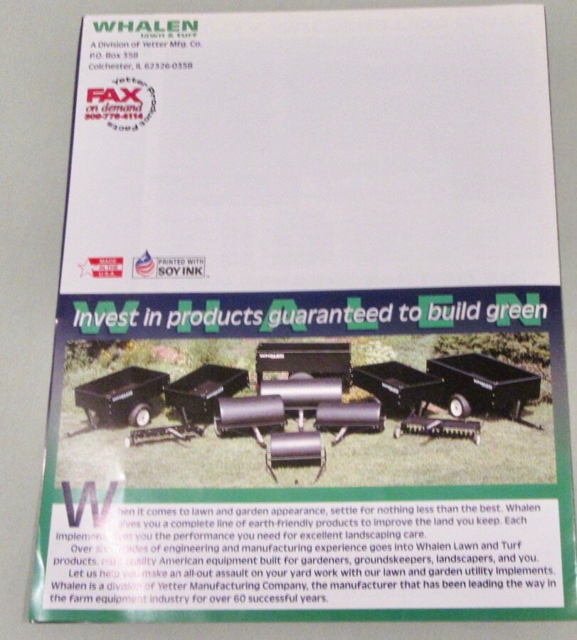 Whalen (Yetter) Lawn &Turf Sales Brochures With Prices (Lot of 6) 1994 – 1996