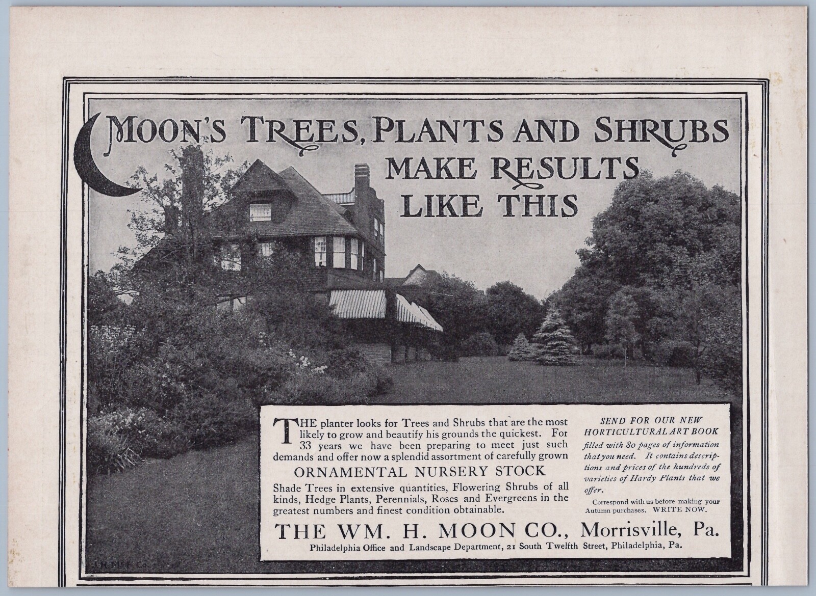 1906 William H Moon Glenwood Nurseries Ad Morrisville PA Trees Plants Shrubs