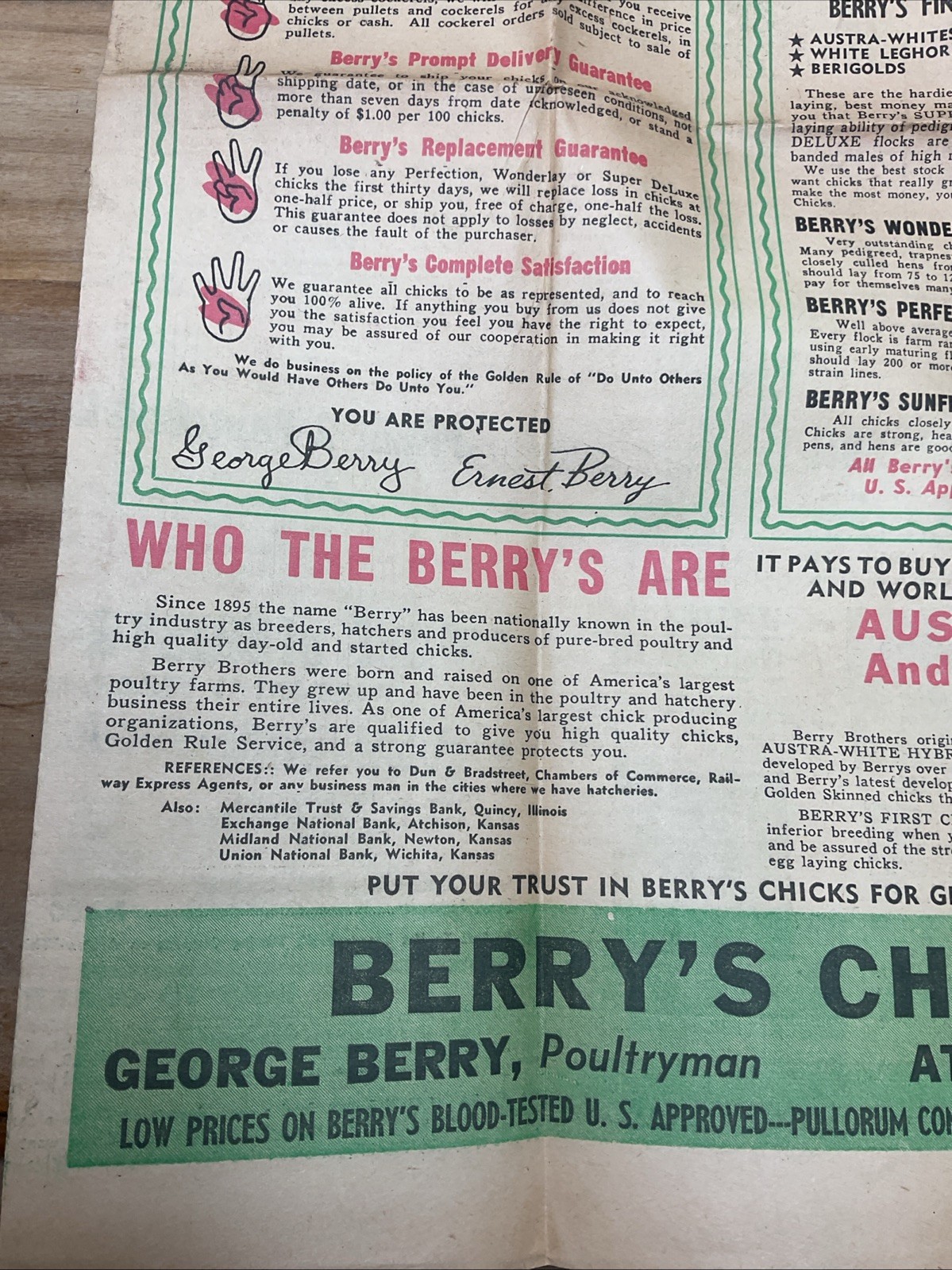 1940s Berrys Chicks Atchison Kansas Poultry Farm Advertisements Newspaper B26