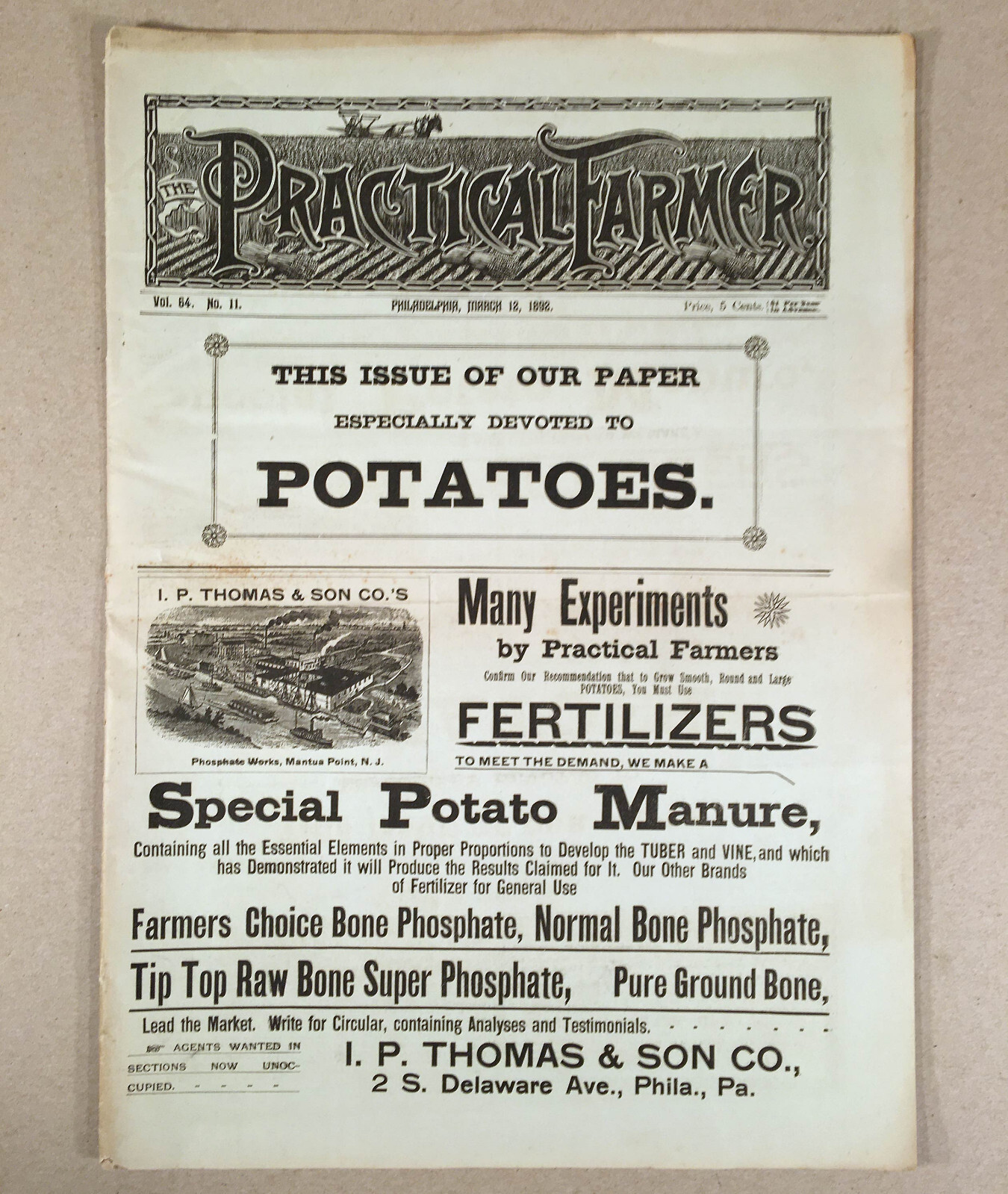 THE PRACTICAL FARMER Magazine March 12, 1892, Vol.64, No.11 – Great Ads & Illus.